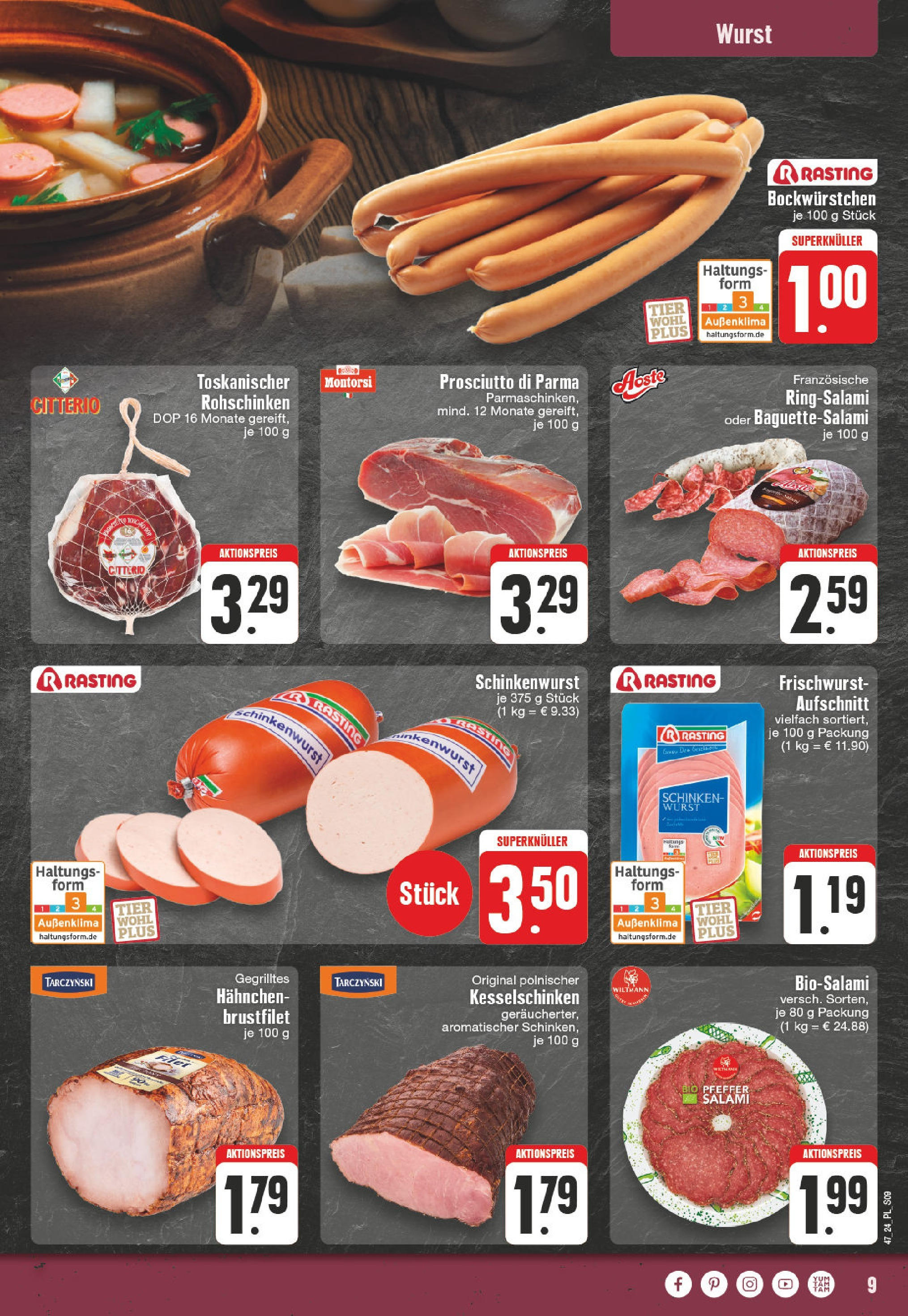 Edeka - E center: Wochenangebote (ab 17.11.2024) » Angebote Online | Seite: 9 | Produkte: Hahnchen, Wurst, Schinken