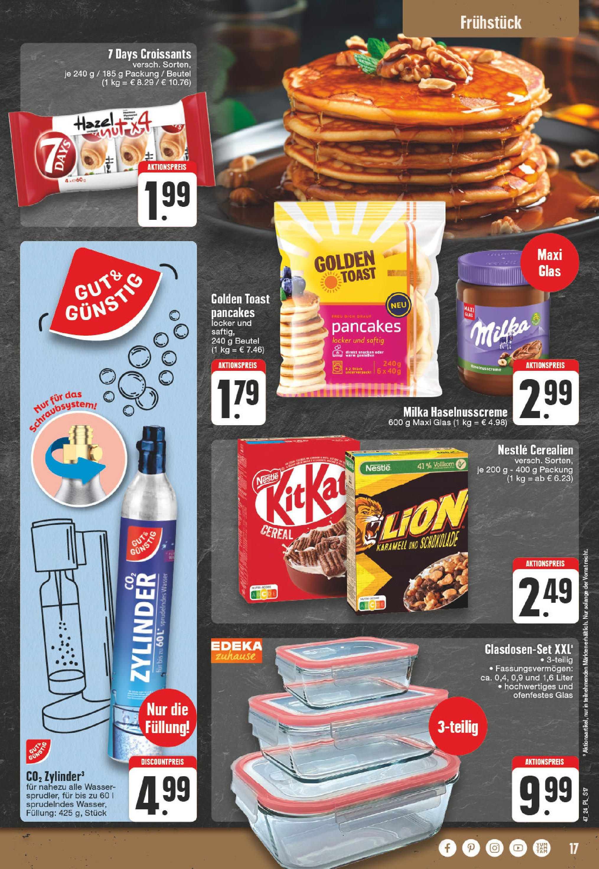 Edeka - E center: Wochenangebote (ab 17.11.2024) » Angebote Online | Seite: 17 | Produkte: Toast, Schokolade, Milka, Wasser