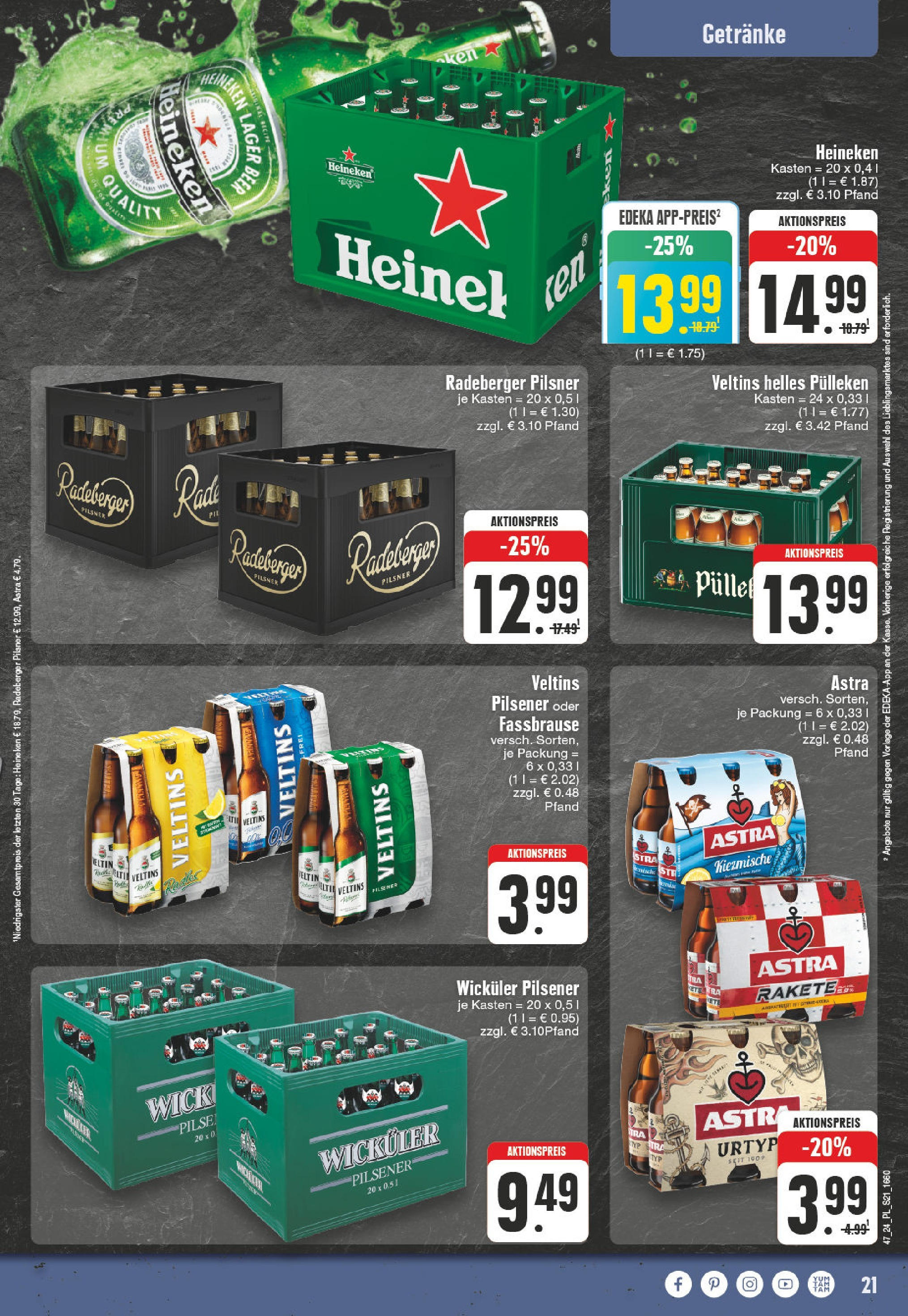 Edeka - E center: Wochenangebote (ab 17.11.2024) » Angebote Online | Seite: 21 | Produkte: Helles pulleken, Astra, Fassbrause, Veltins