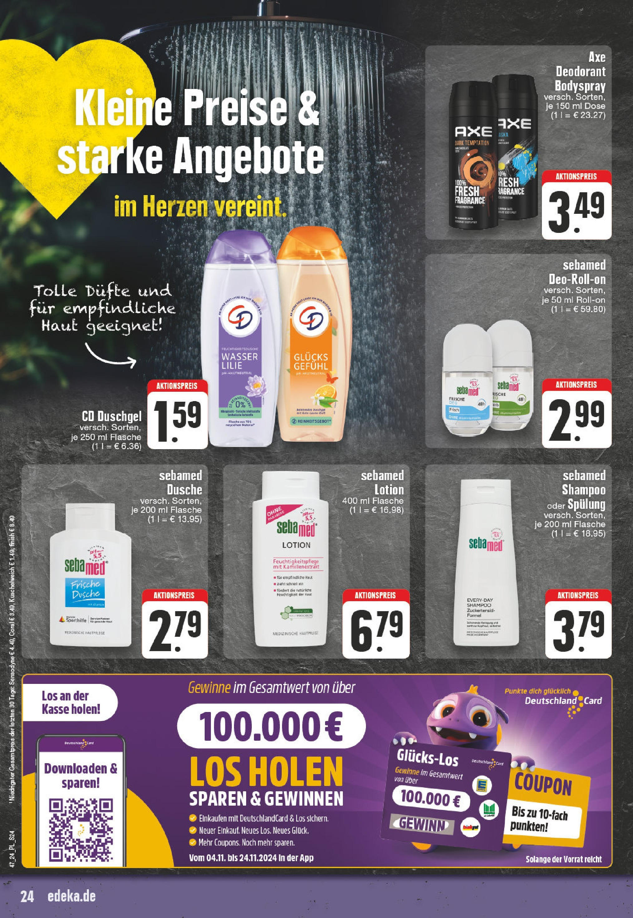 Edeka - E center: Wochenangebote (ab 17.11.2024) » Angebote Online | Seite: 24 | Produkte: Dusche, Kuschelweich, Shampoo, Spülung