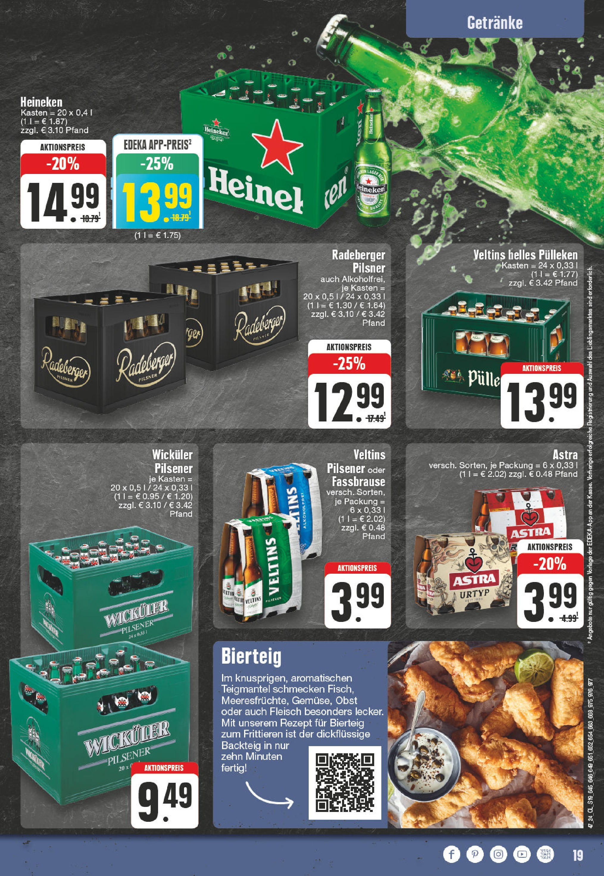 Edeka - EDEKA: Wochenangebote (ab 17.11.2024) » Angebote Online | Seite: 19 | Produkte: Helles pulleken, Heineken, Fassbrause, Veltins