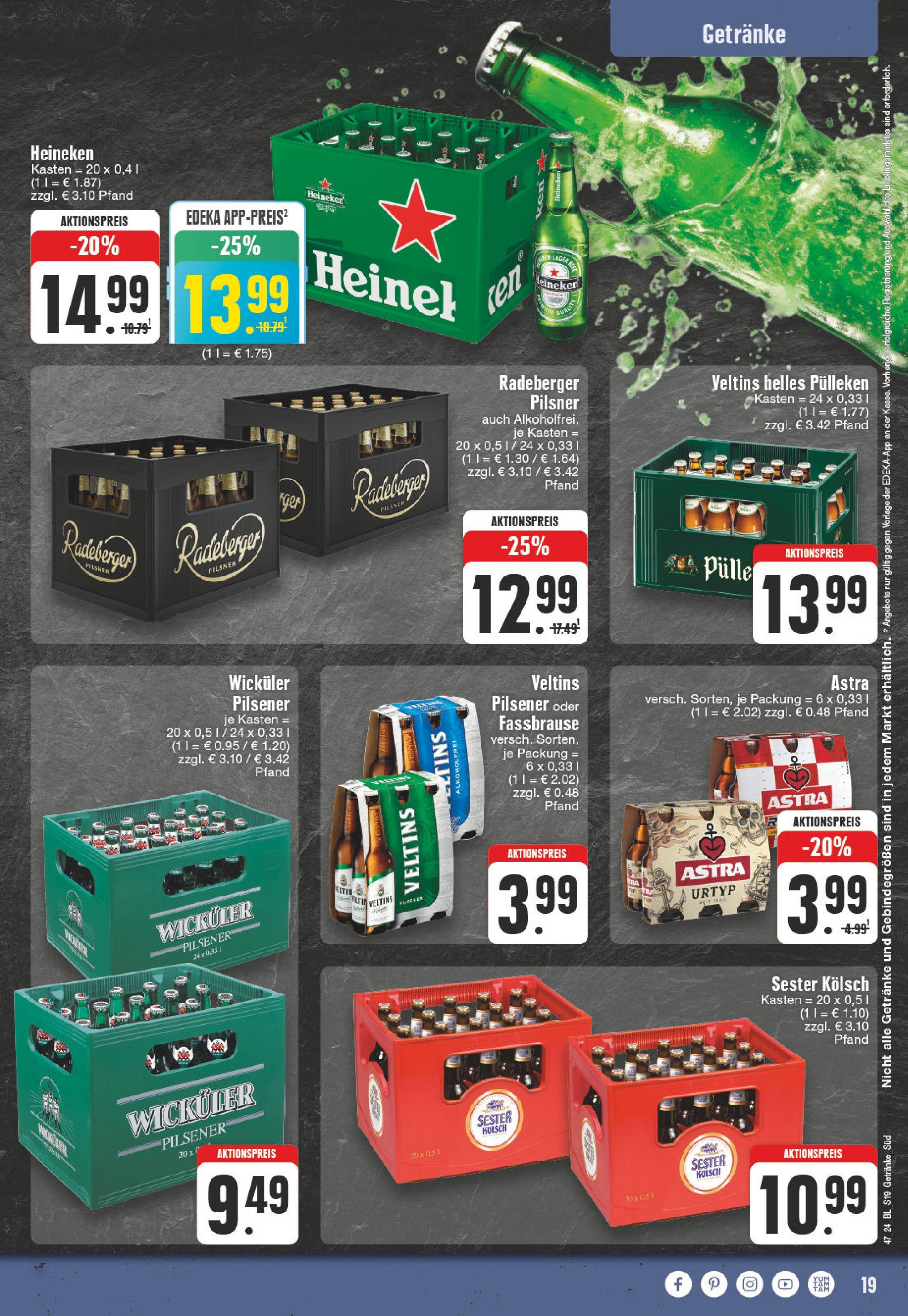 Edeka - EDEKA: Wochenangebote (ab 17.11.2024) » Angebote Online | Seite: 19 | Produkte: Helles pulleken, Astra, Heineken, Fassbrause