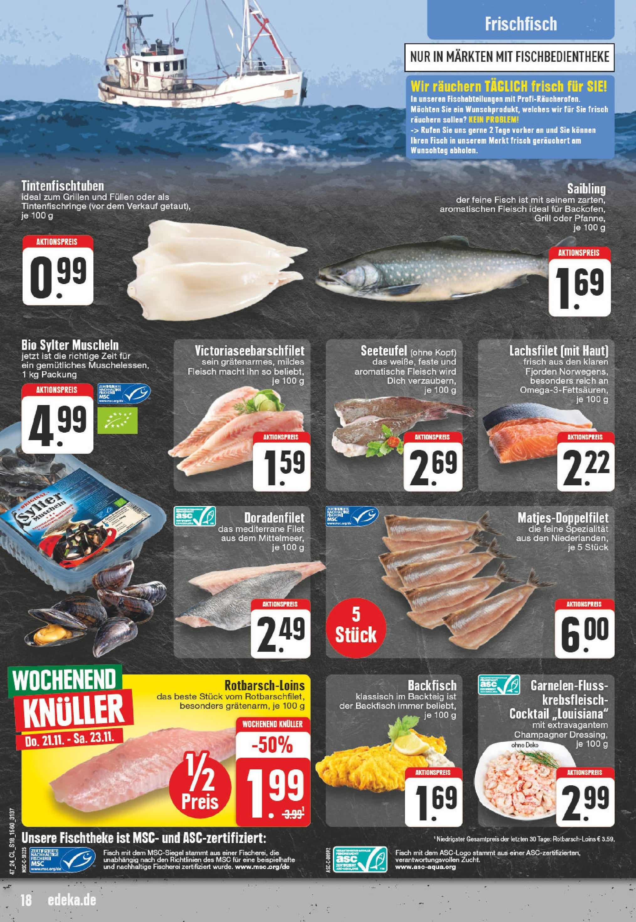 Edeka - E center: Wochenangebote (ab 17.11.2024) » Angebote Online | Seite: 18 | Produkte: Grill, Fisch, Fleisch