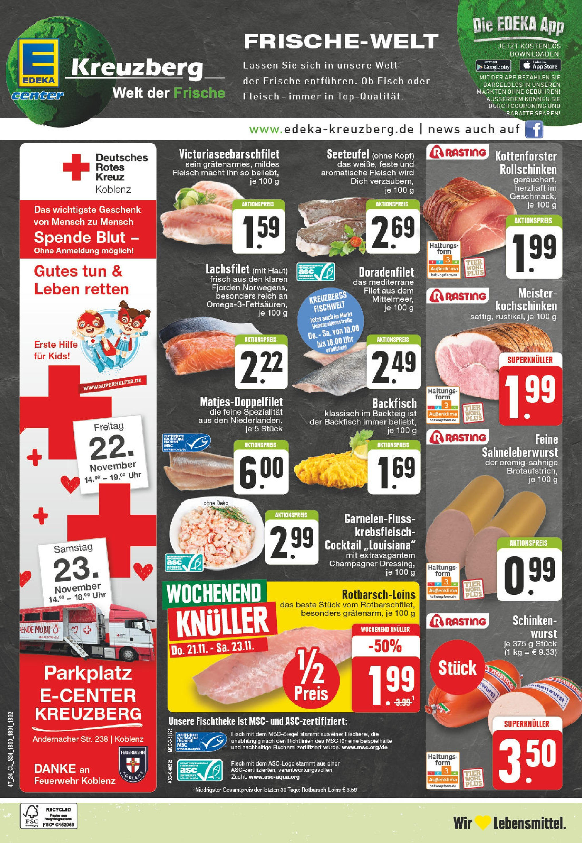 Edeka - E center: Wochenangebote (ab 17.11.2024) » Angebote Online | Seite: 24 | Produkte: Fisch, Wurst, Fleisch, Uhr