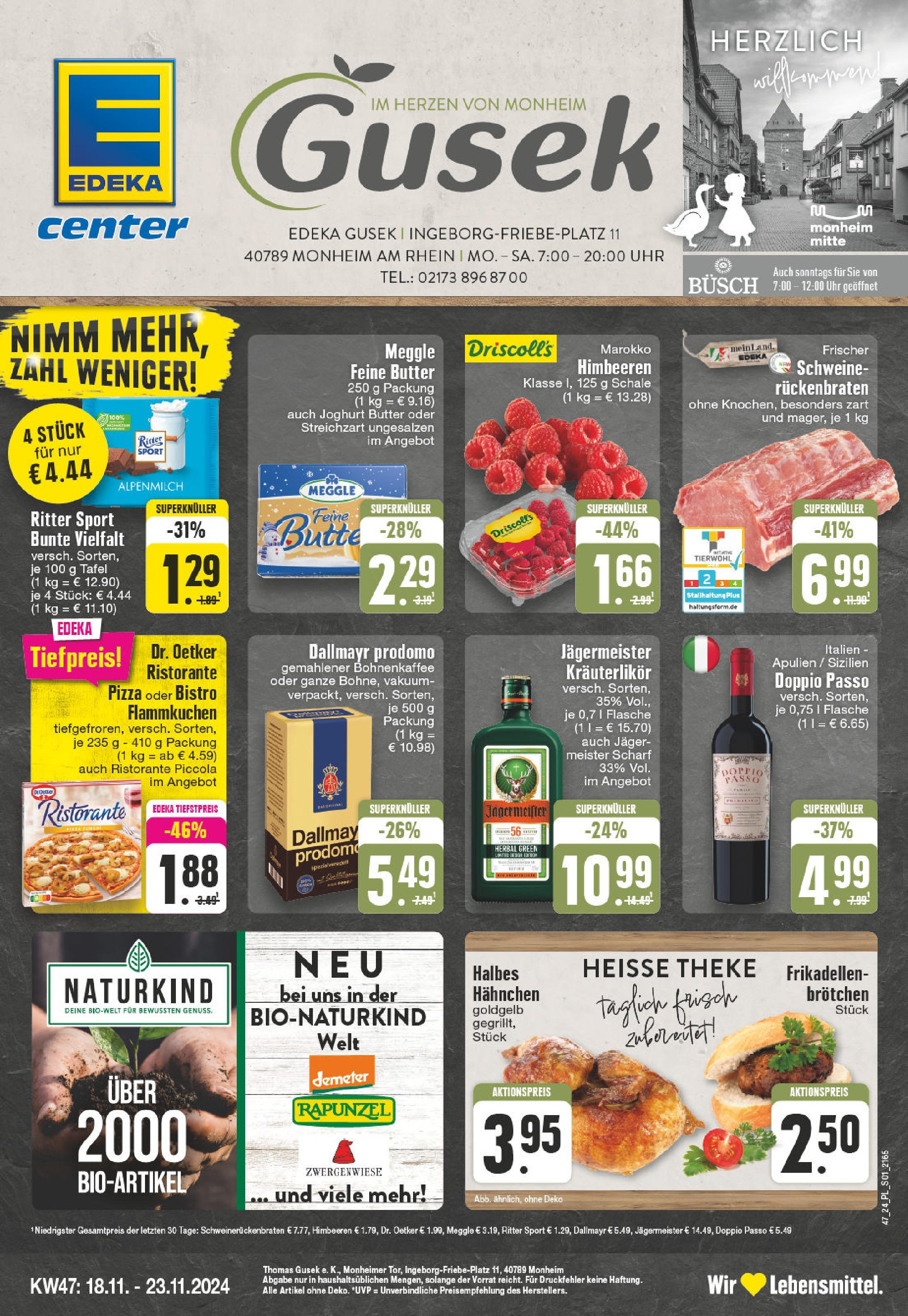 Edeka - E center: Wochenangebote (ab 17.11.2024) » Angebote Online | Seite: 1 | Produkte: Ritter sport, Doppio Passo, Dallmayr prodomo, Uhr