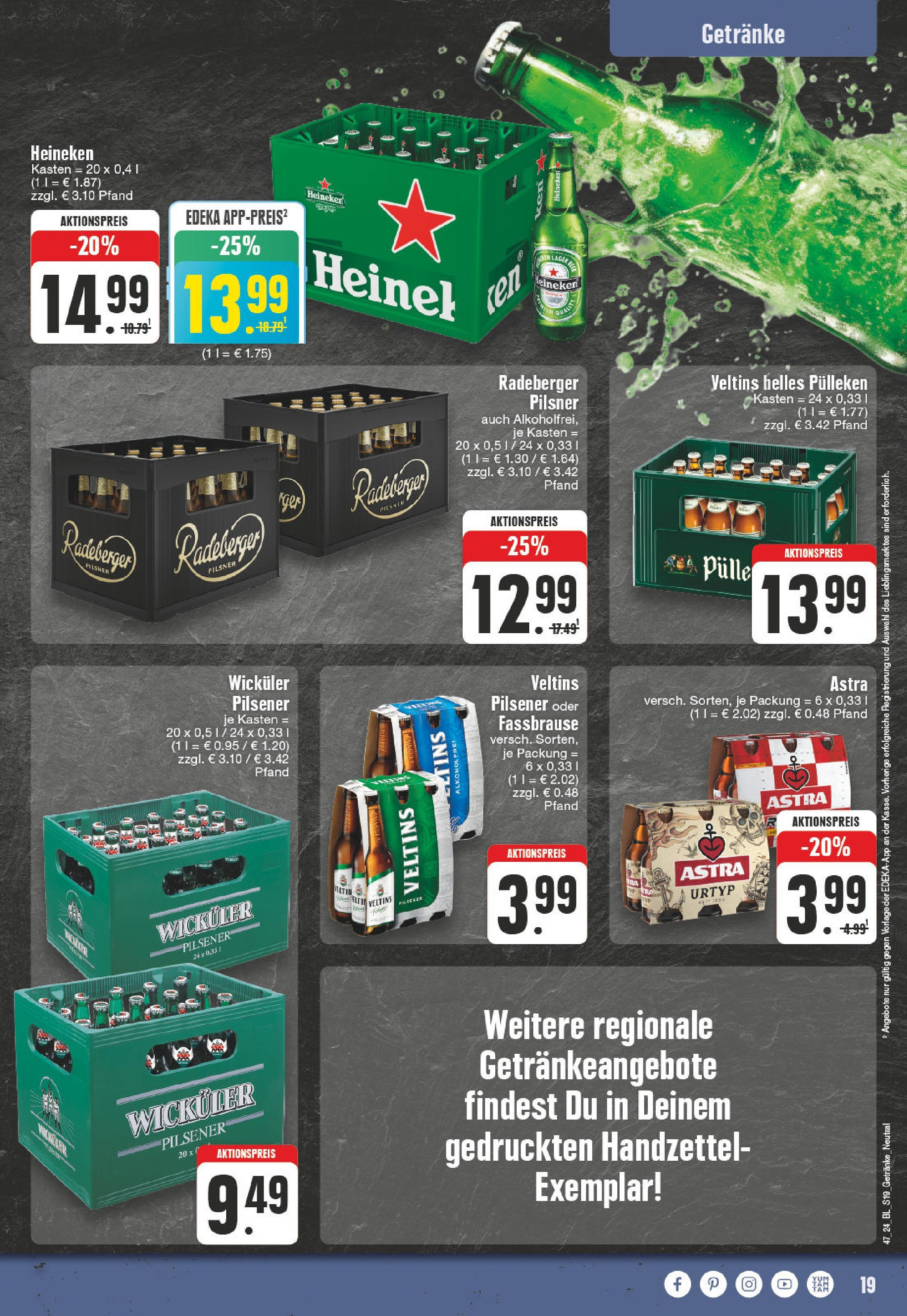 Edeka - EDEKA: Wochenangebote (ab 17.11.2024) » Angebote Online | Seite: 19 | Produkte: Helles pulleken, Astra, Heineken, Fassbrause