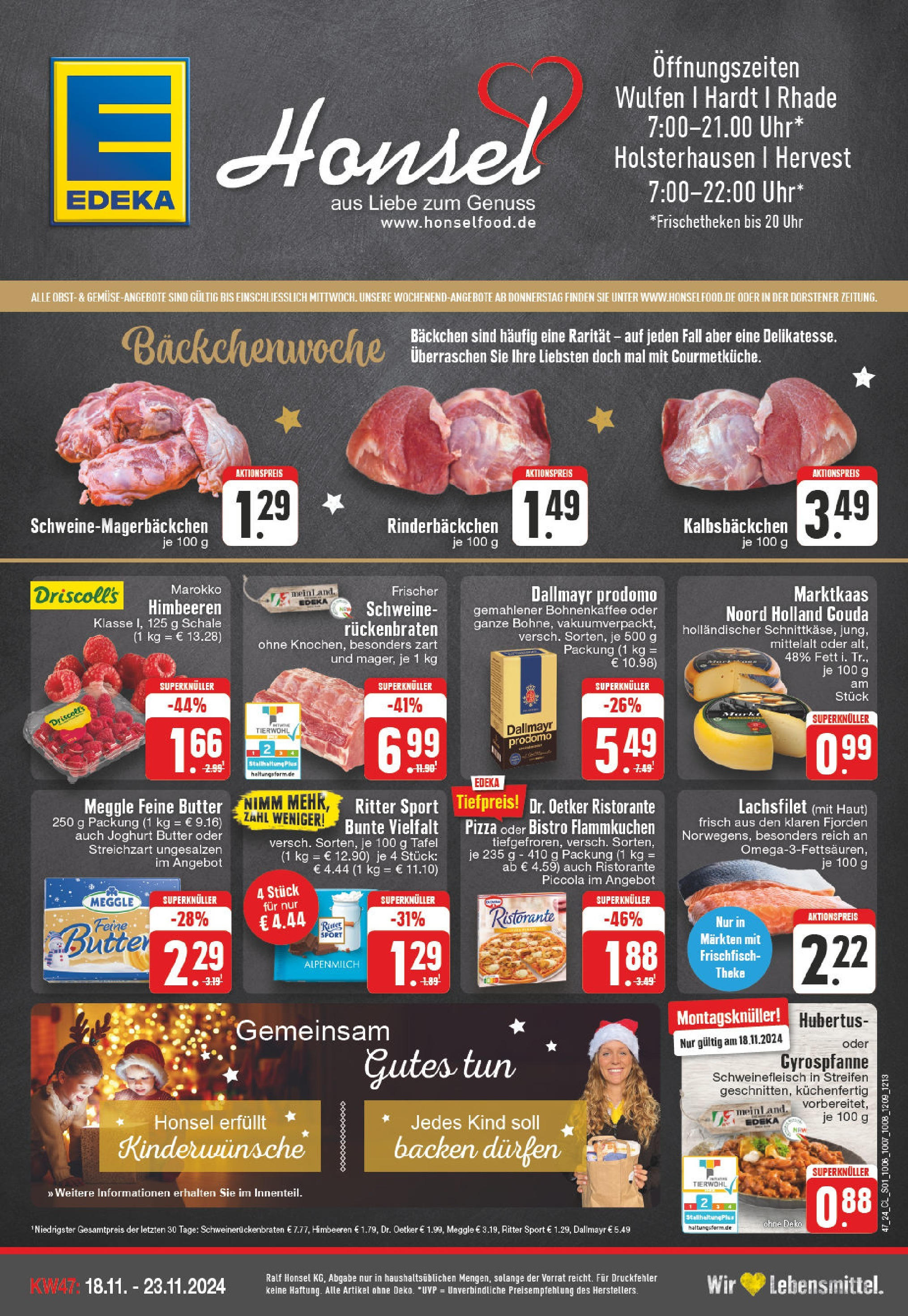 Edeka - E center: Wochenangebote (ab 17.11.2024) » Angebote Online | Seite: 1 | Produkte: Ristorante, Gouda, Dallmayr, Schweinefleisch