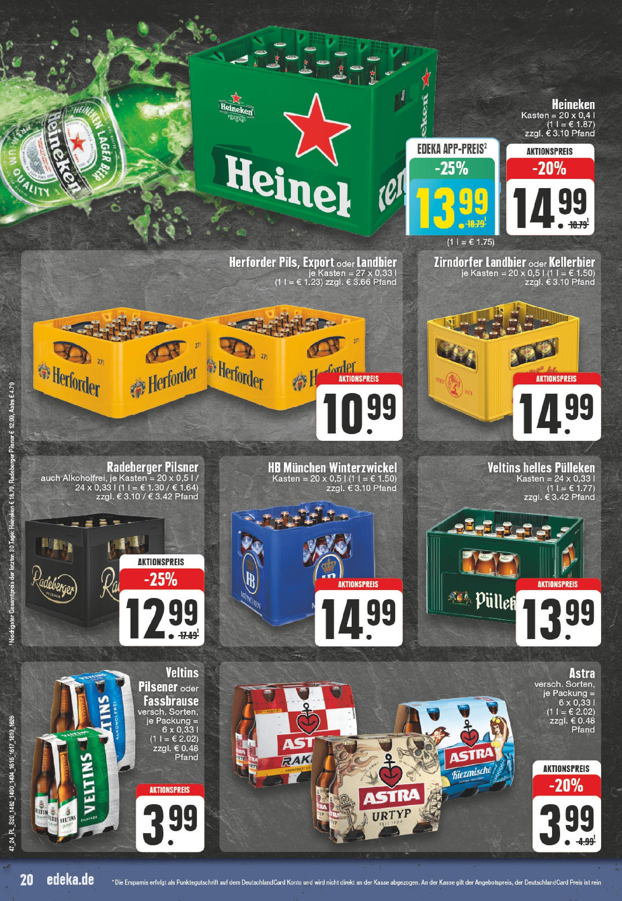 Edeka - E center: Wochenangebote (ab 17.11.2024) » Angebote Online | Seite: 20 | Produkte: Helles pulleken, Fassbrause, Radeberger pilsner, Veltins