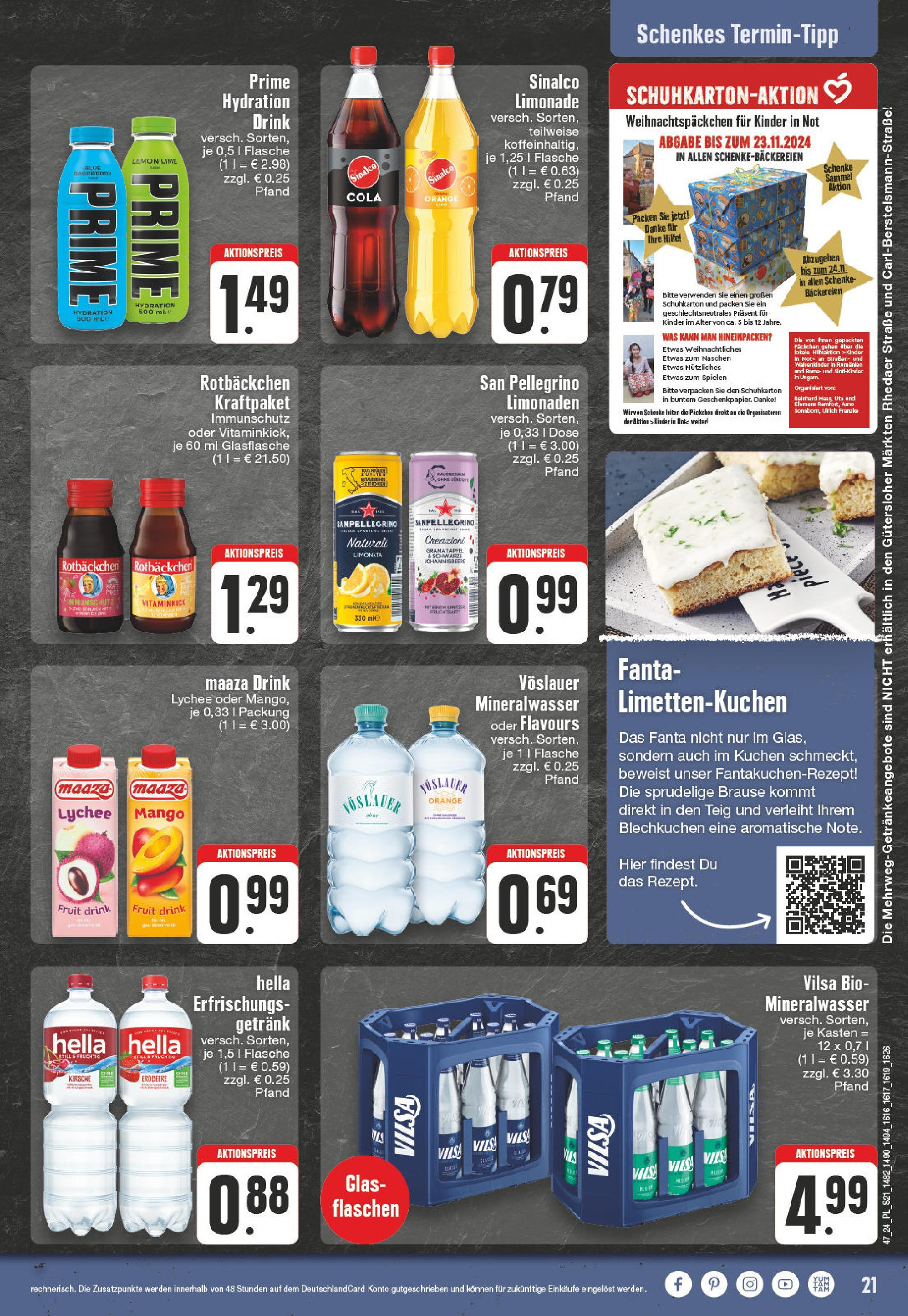 Edeka - E center: Wochenangebote (ab 17.11.2024) » Angebote Online | Seite: 21 | Produkte: Cola, Mineralwasser, Hella, Kuchen