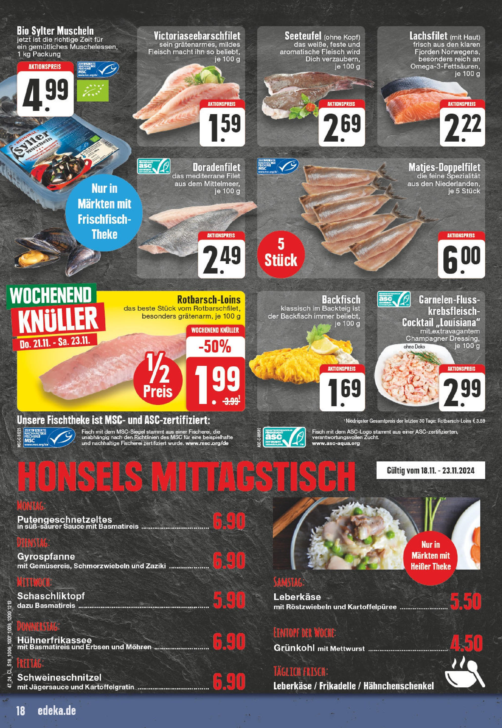 Edeka - E center: Wochenangebote (ab 17.11.2024) » Angebote Online | Seite: 18 | Produkte: Basmatireis, Hahnchenschenkel, Theke, Mohren