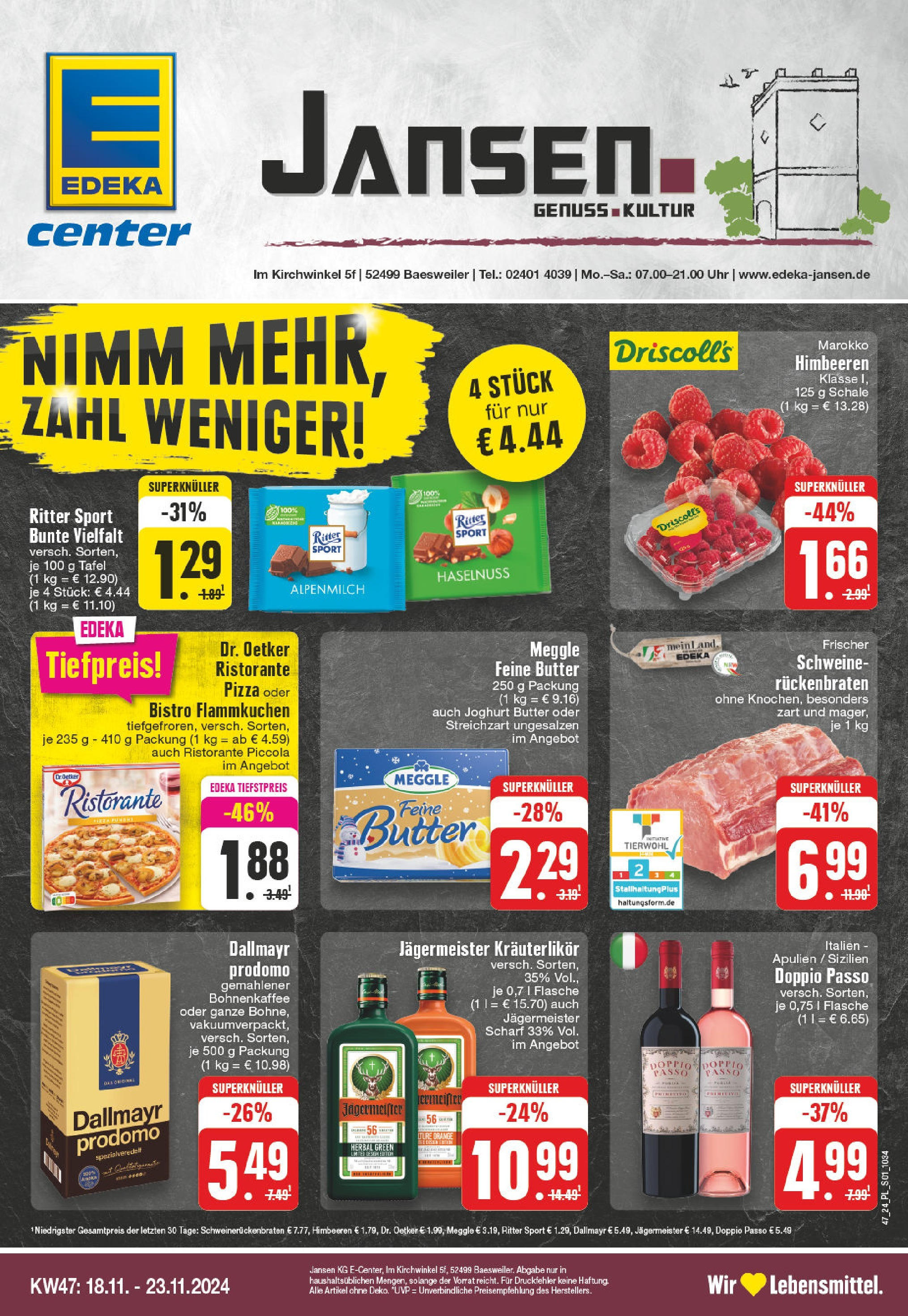 Edeka - E center: Wochenangebote (ab 17.11.2024) » Angebote Online | Seite: 1 | Produkte: Himbeeren, Joghurt, Doppio Passo, Pizza