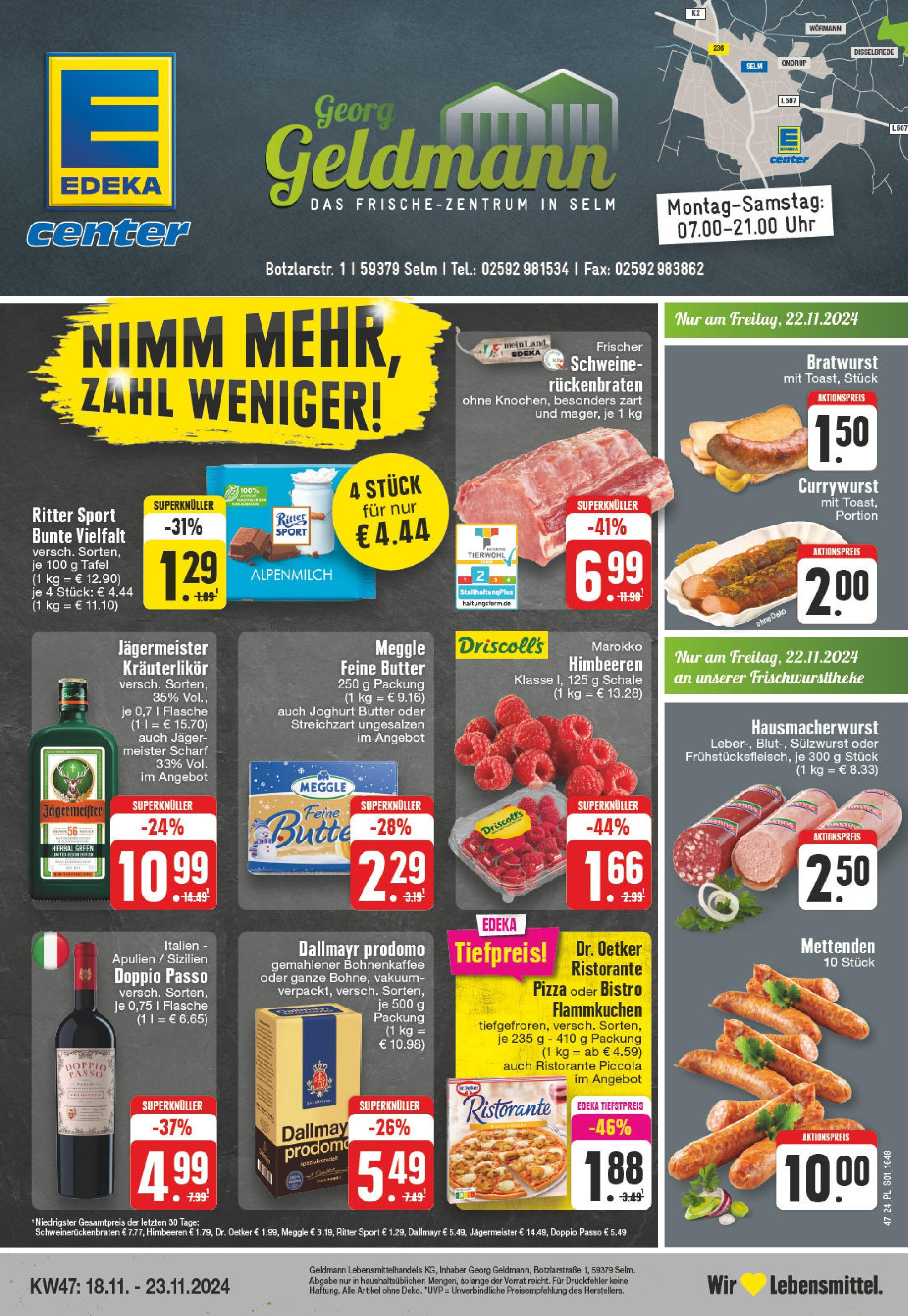 Edeka - E center: Wochenangebote (ab 17.11.2024) » Angebote Online | Seite: 1 | Produkte: Butter, Joghurt, Bratwurst, Dallmayr