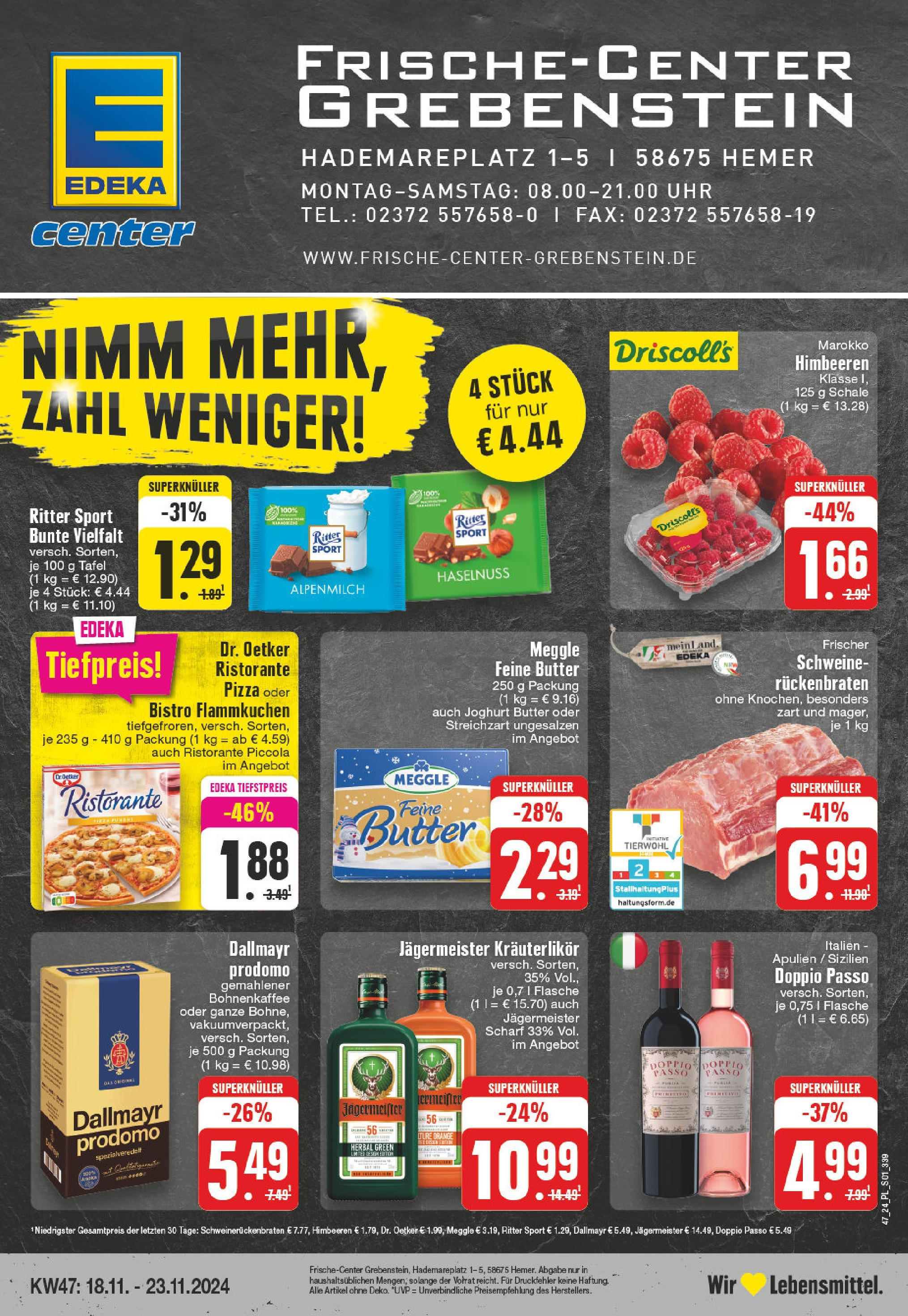 Edeka - E center: Wochenangebote (ab 17.11.2024) » Angebote Online | Seite: 1 | Produkte: Ristorante, Doppio Passo, Pizza, Uhr