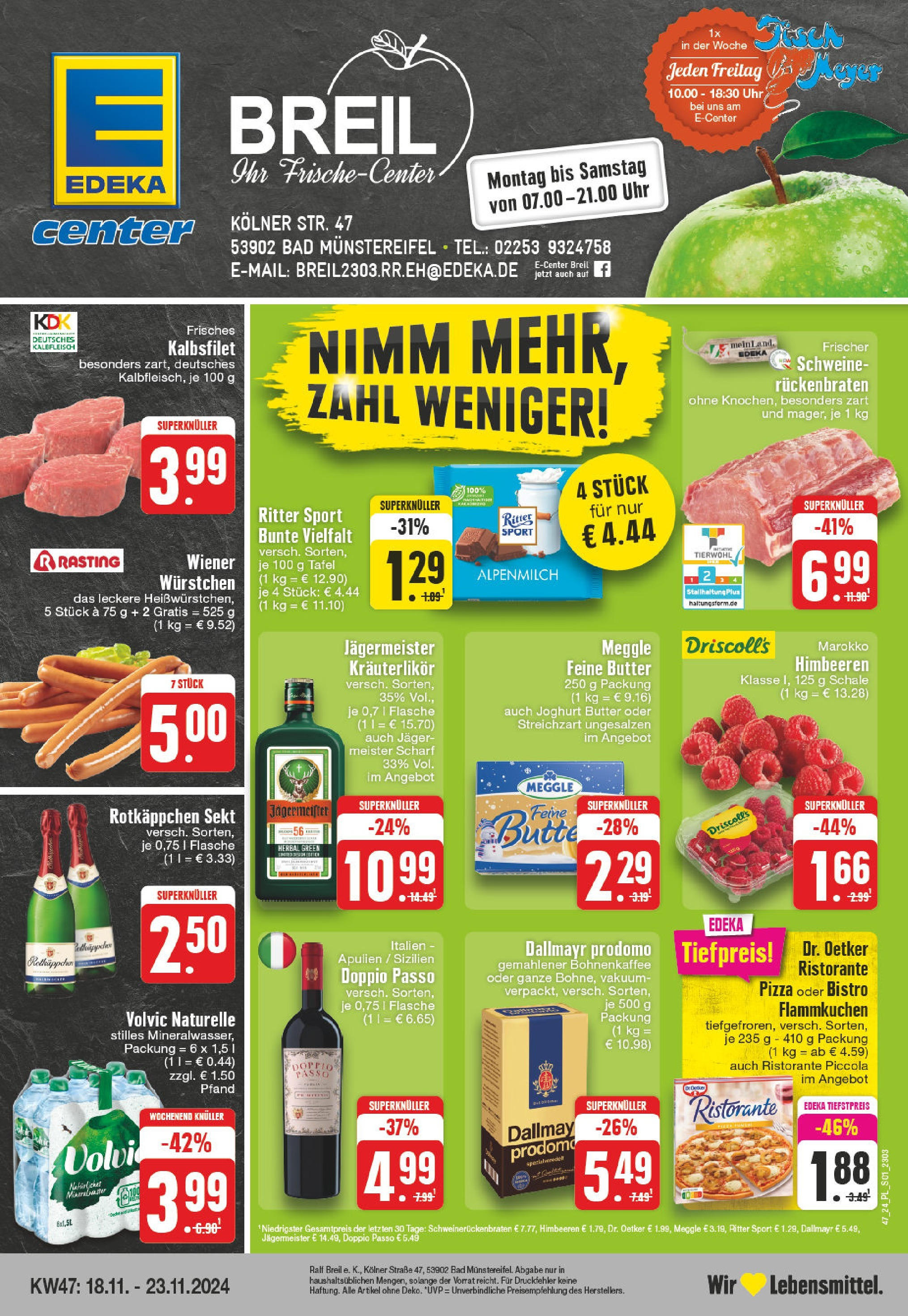 Edeka - E center: Wochenangebote (ab 17.11.2024) » Angebote Online | Seite: 1 | Produkte: Tisch, Jägermeister, Pizza, Uhr