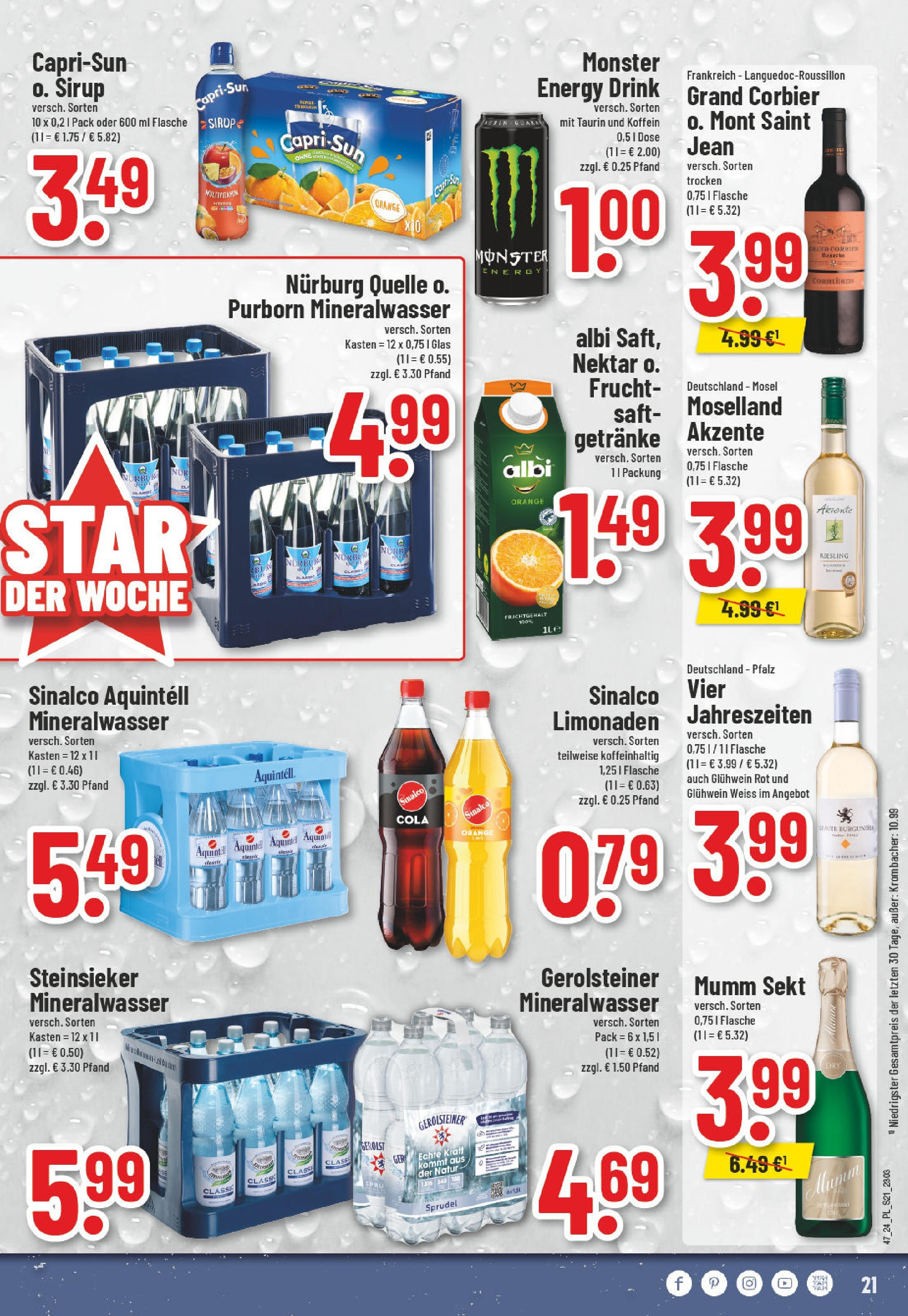 Edeka - E center: Wochenangebote (ab 17.11.2024) » Angebote Online | Seite: 21 | Produkte: Energy, Mineralwasser, Krombacher, Saft