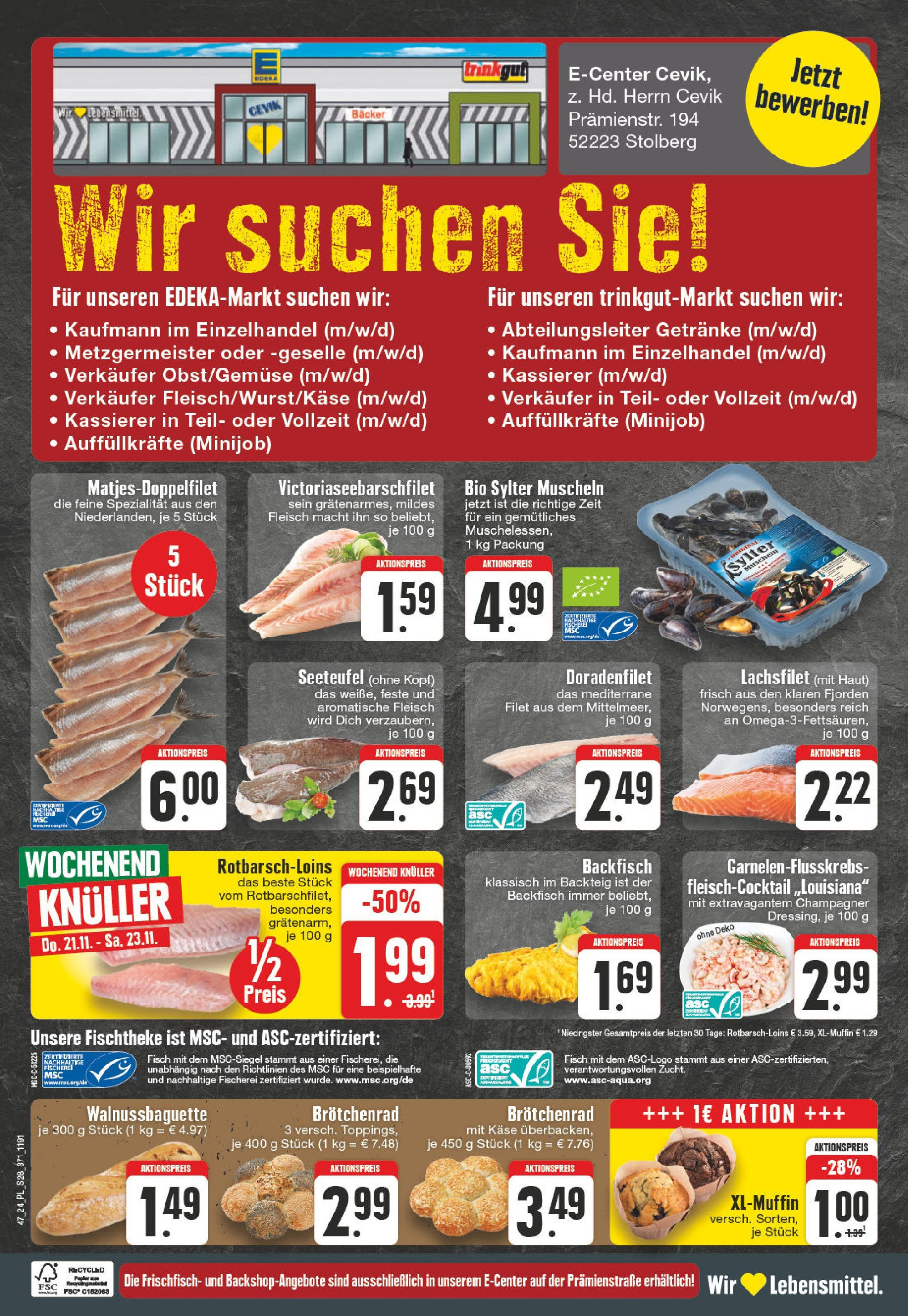 Edeka - E center: Wochenangebote (ab 17.11.2024) » Angebote Online | Seite: 28 | Produkte: Käse, Fisch, Fleisch