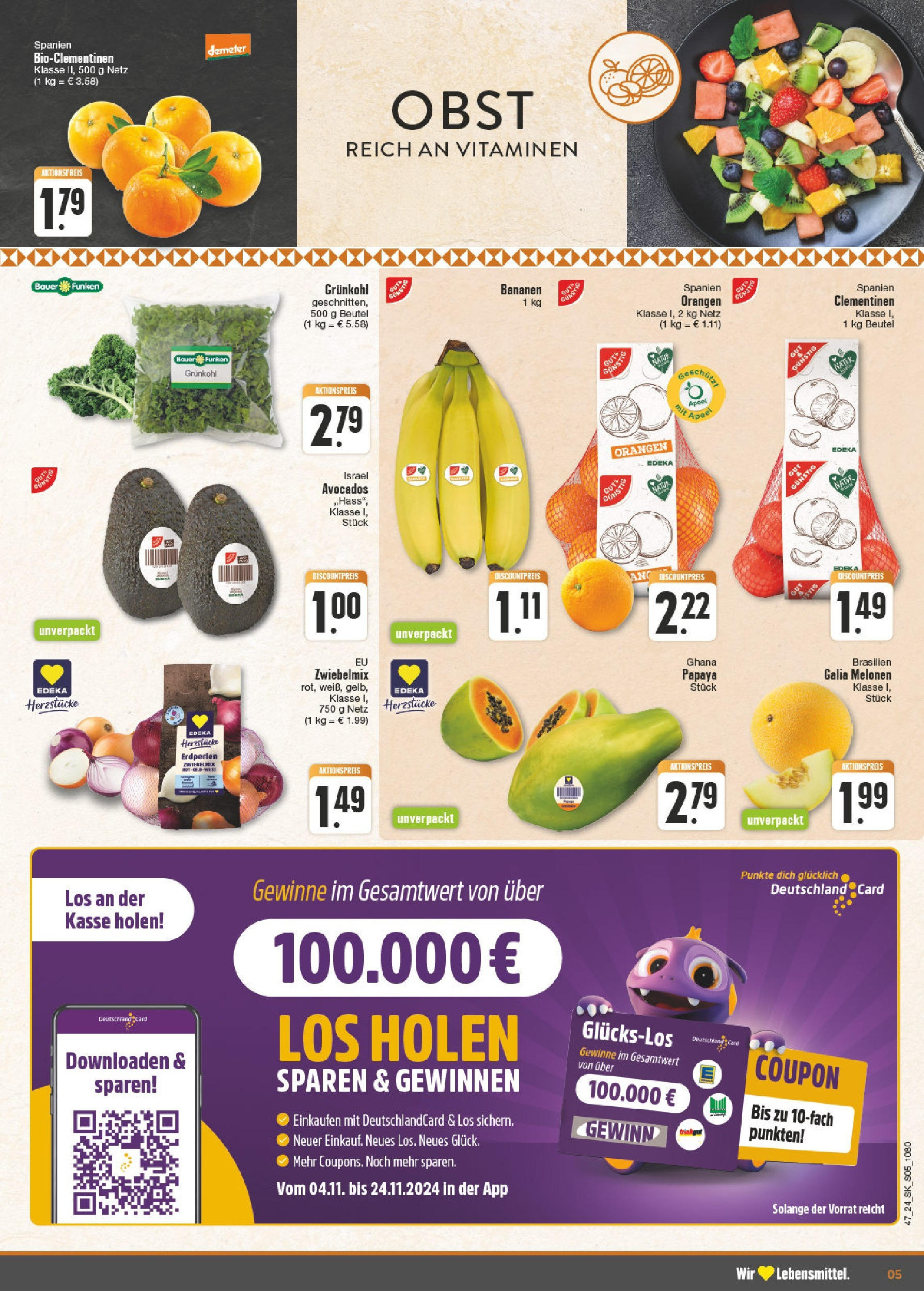 Edeka - E center: Wochenangebote (ab 17.11.2024) » Angebote Online | Seite: 5 | Produkte: Bananen, Orangen, Obst