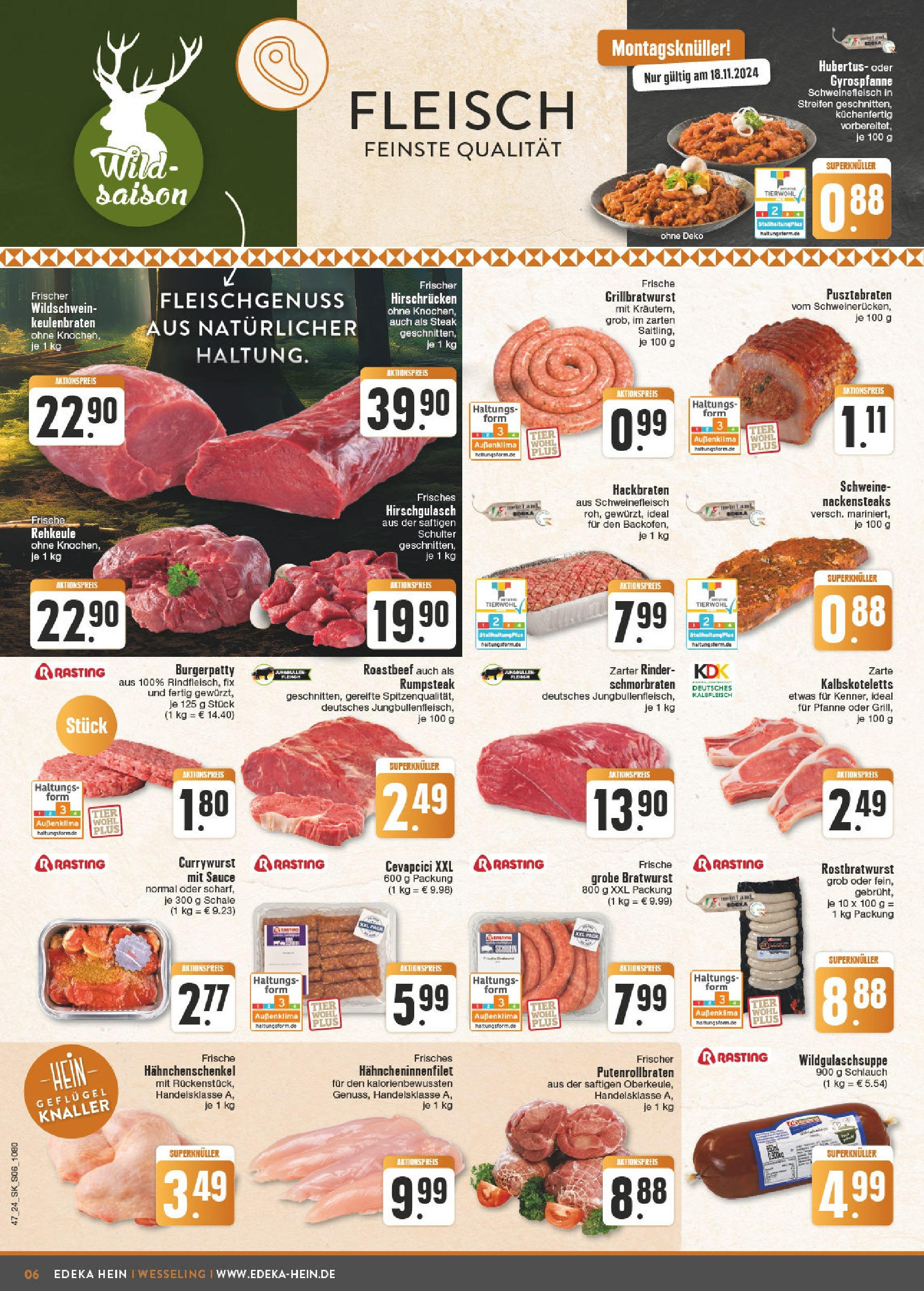 Edeka - E center: Wochenangebote (ab 17.11.2024) » Angebote Online | Seite: 6 | Produkte: Nackensteaks, Rumpsteak, Roastbeef, Schweinefleisch