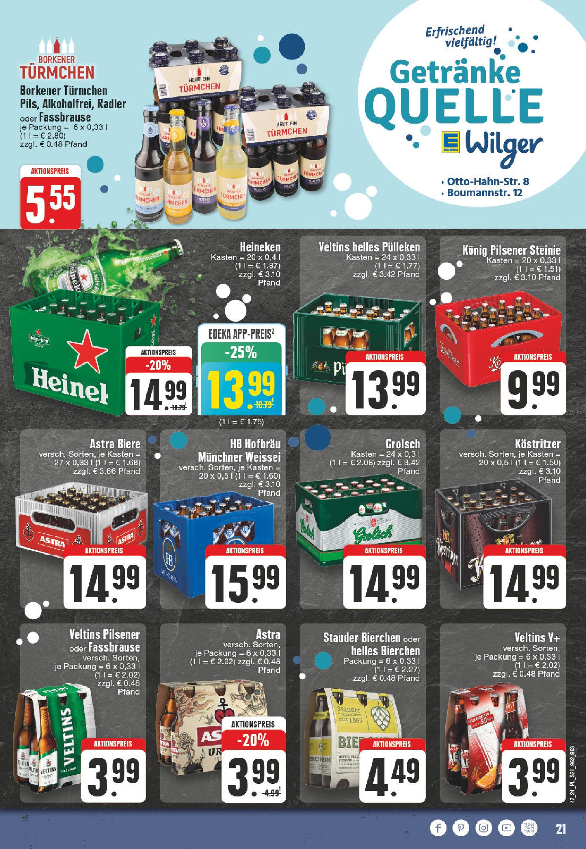 Edeka - E center: Wochenangebote (ab 17.11.2024) » Angebote Online | Seite: 21 | Produkte: Heineken, Radler, Fassbrause, Veltins