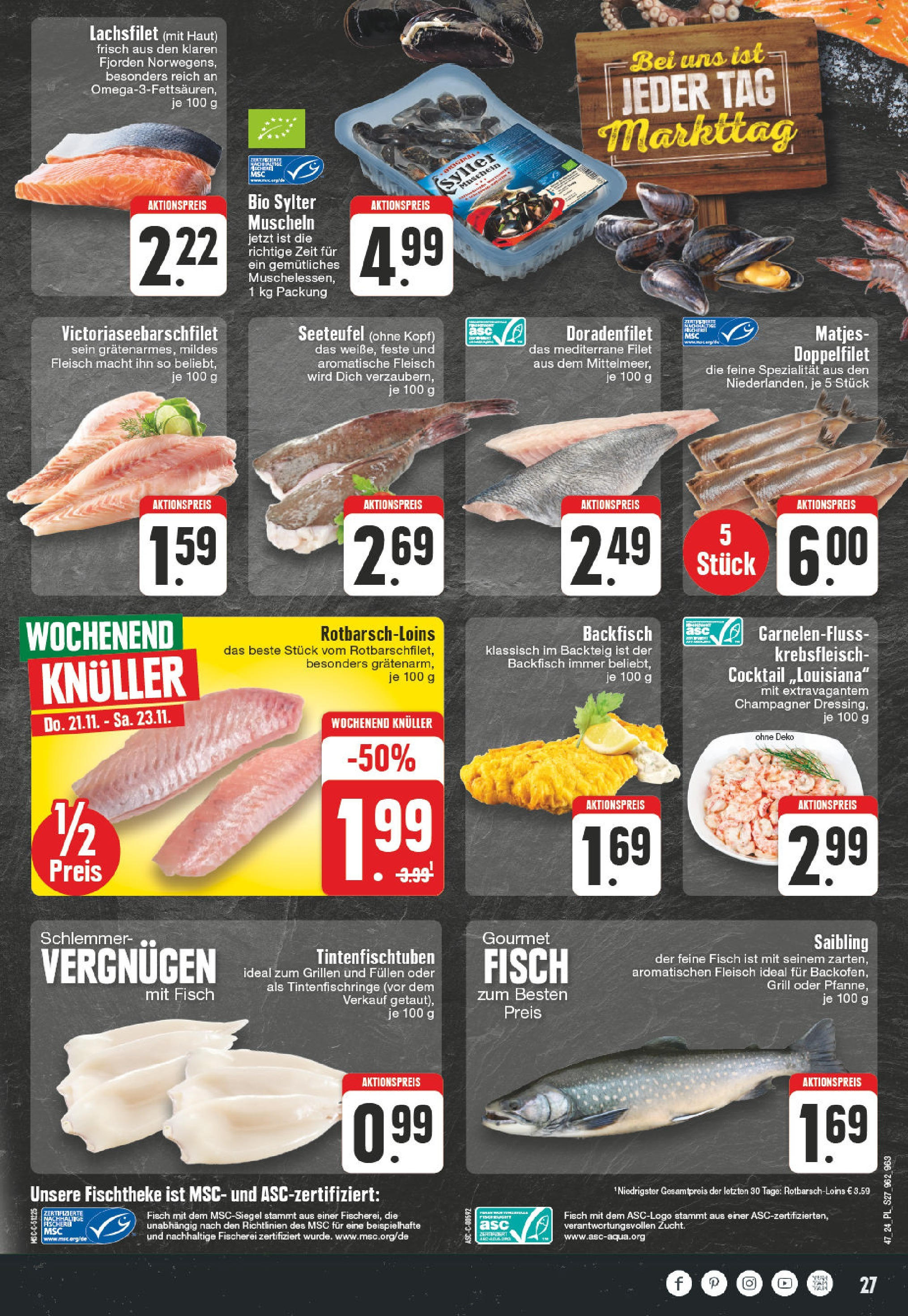 Edeka - E center: Wochenangebote (ab 17.11.2024) » Angebote Online | Seite: 27 | Produkte: Grill, Fisch, Fleisch