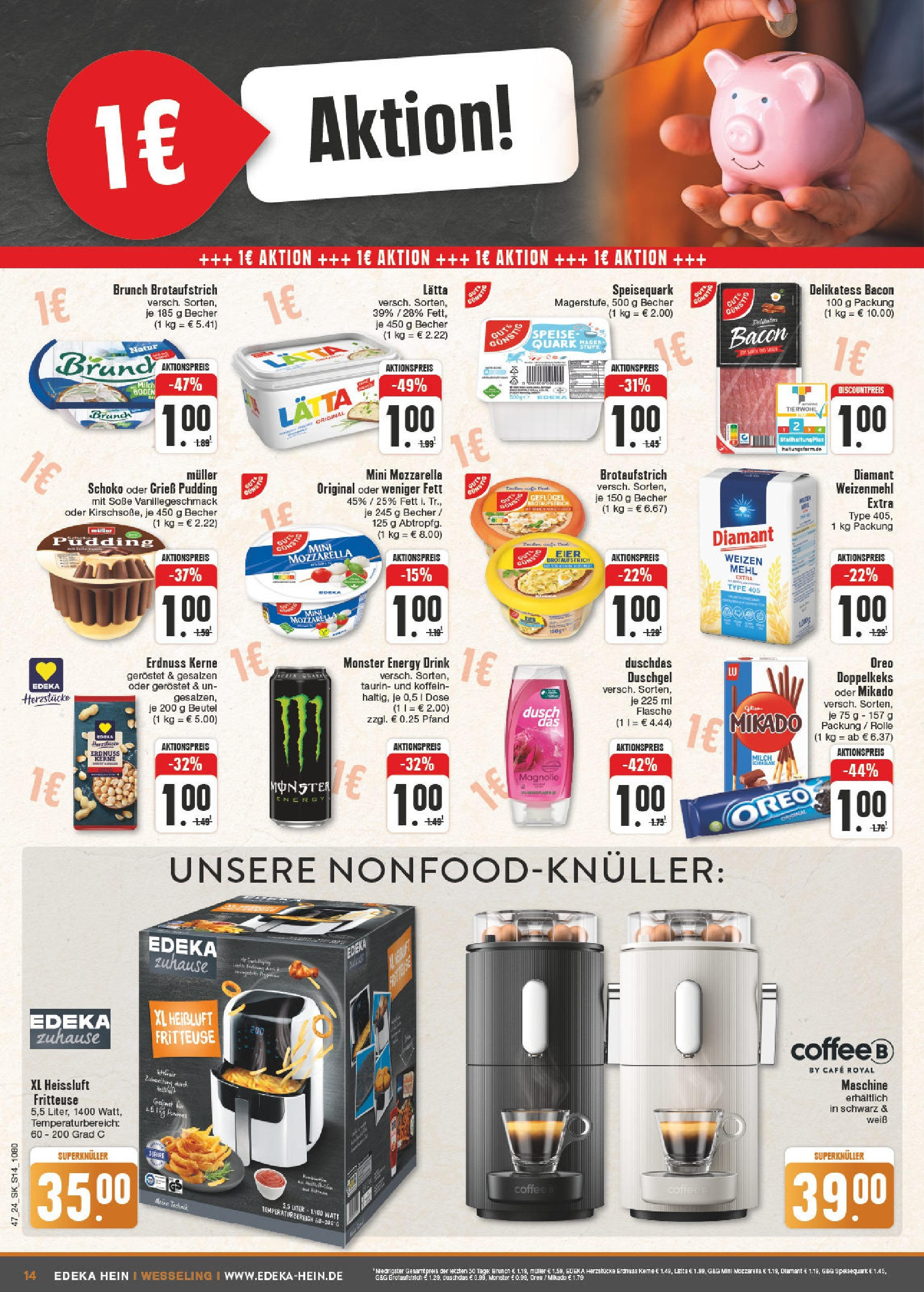 Edeka - E center: Wochenangebote (ab 17.11.2024) » Angebote Online | Seite: 14 | Produkte: Quark, Pudding, Fritteuse, Speisequark