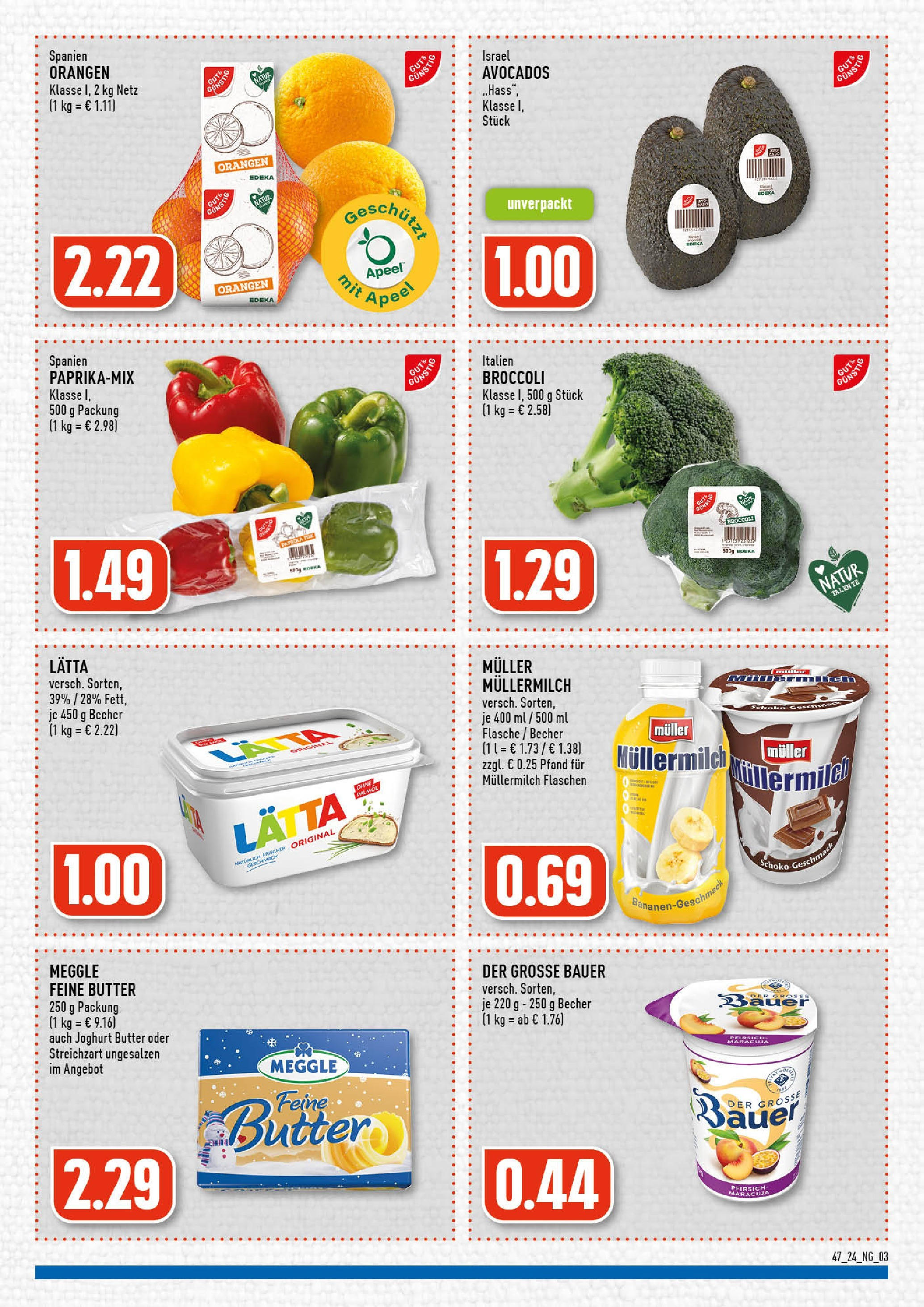 Edeka - EDEKA: Wochenangebote (ab 17.11.2024) » Angebote Online | Seite: 3 | Produkte: Joghurt, Orangen, Lätta, Muller mullermilch