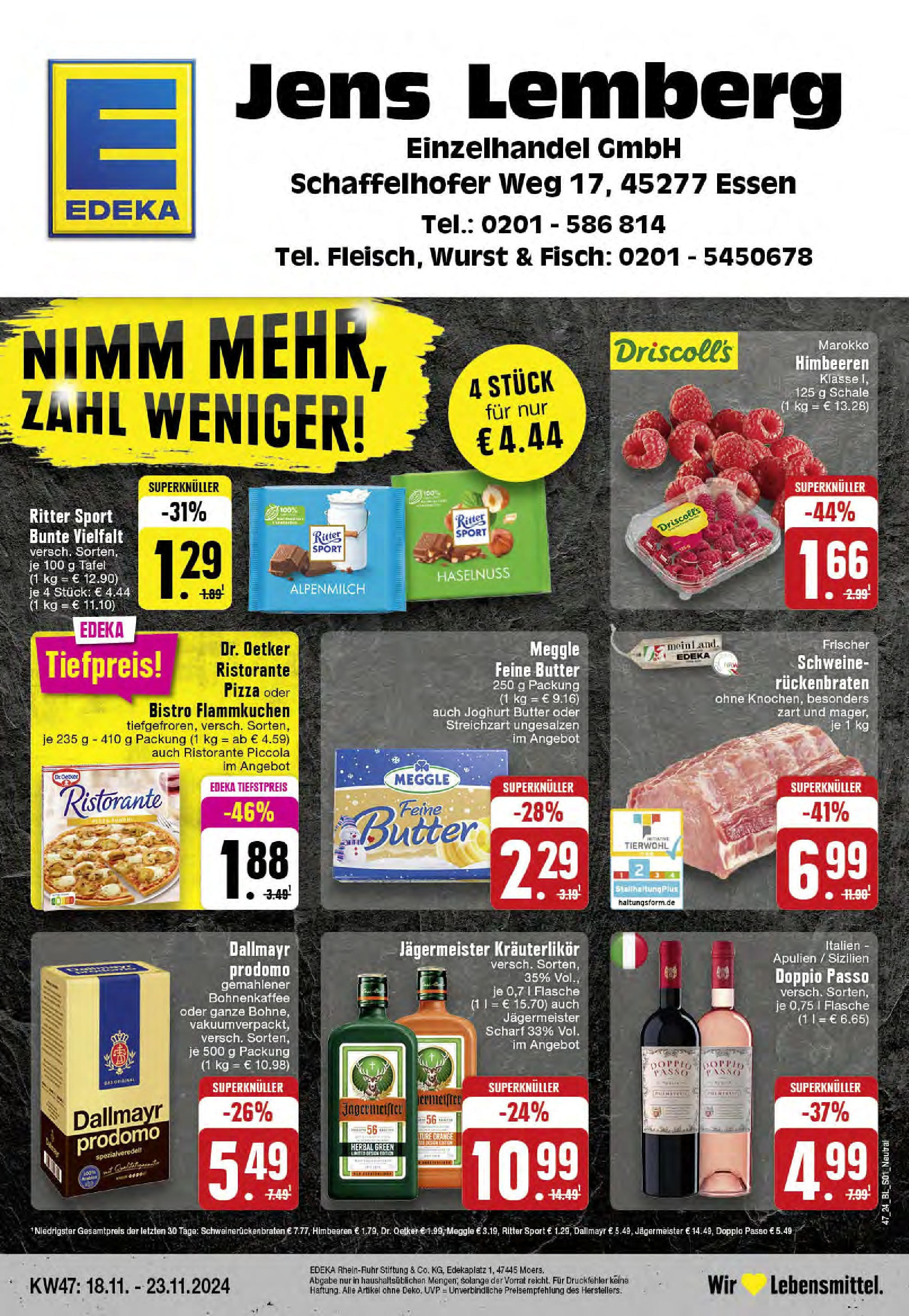 Edeka - EDEKA: Wochenangebote (ab 17.11.2024) » Angebote Online | Seite: 1 | Produkte: Ristorante, Ritter sport, Jägermeister, Doppio Passo