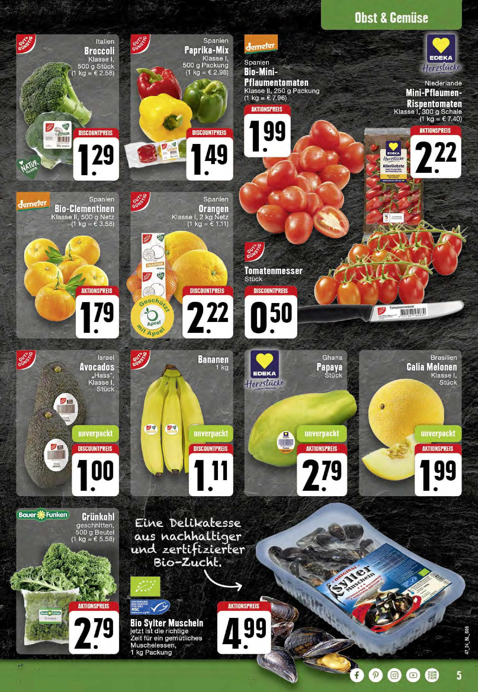 Edeka - EDEKA: Wochenangebote (ab 17.11.2024) » Angebote Online | Seite: 5 | Produkte: Bananen, Orangen, Gemüse, Obst