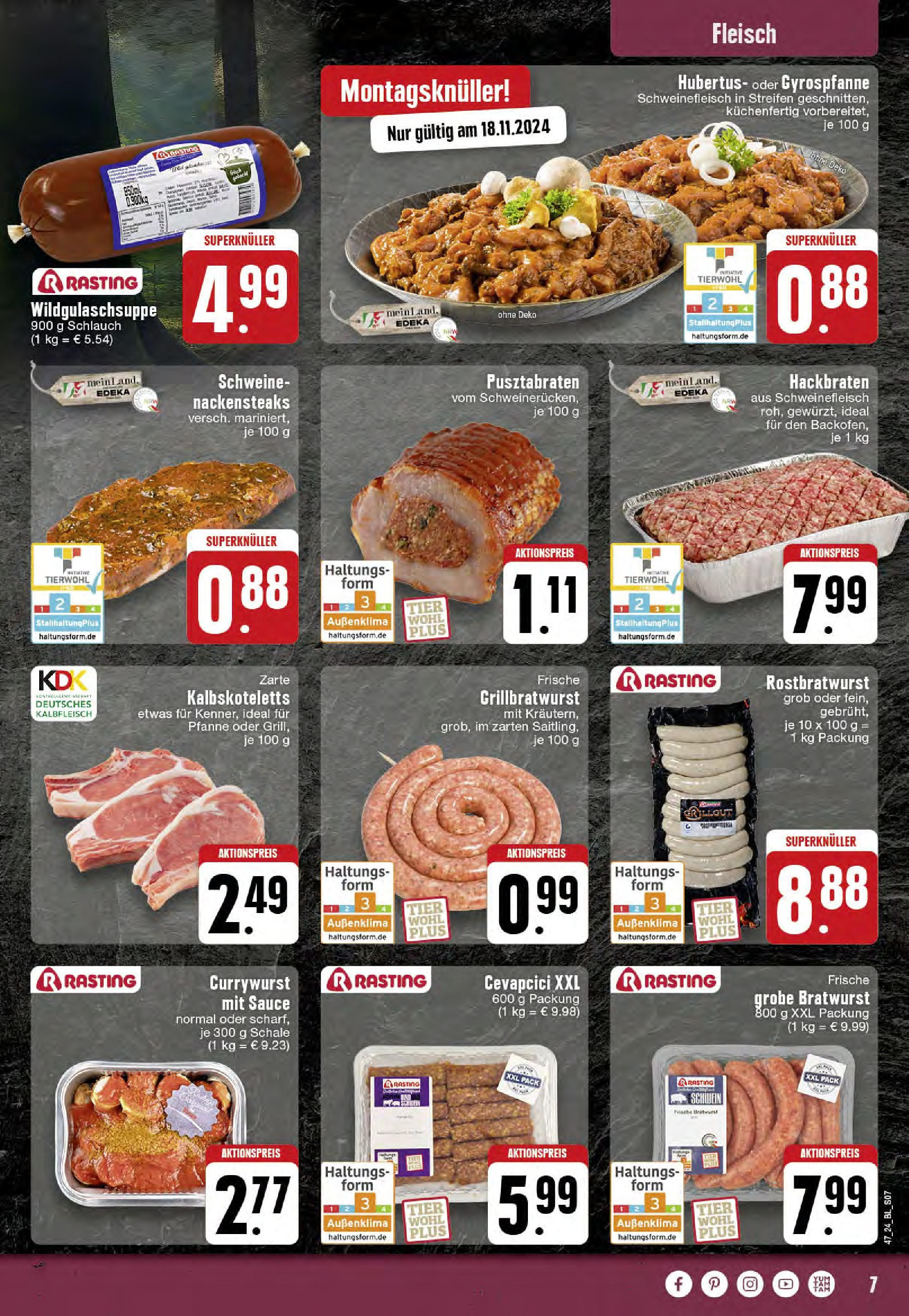 Edeka - EDEKA: Wochenangebote (ab 17.11.2024) » Angebote Online | Seite: 7 | Produkte: Bratwurst, Cevapcici, Schweinefleisch, Fleisch