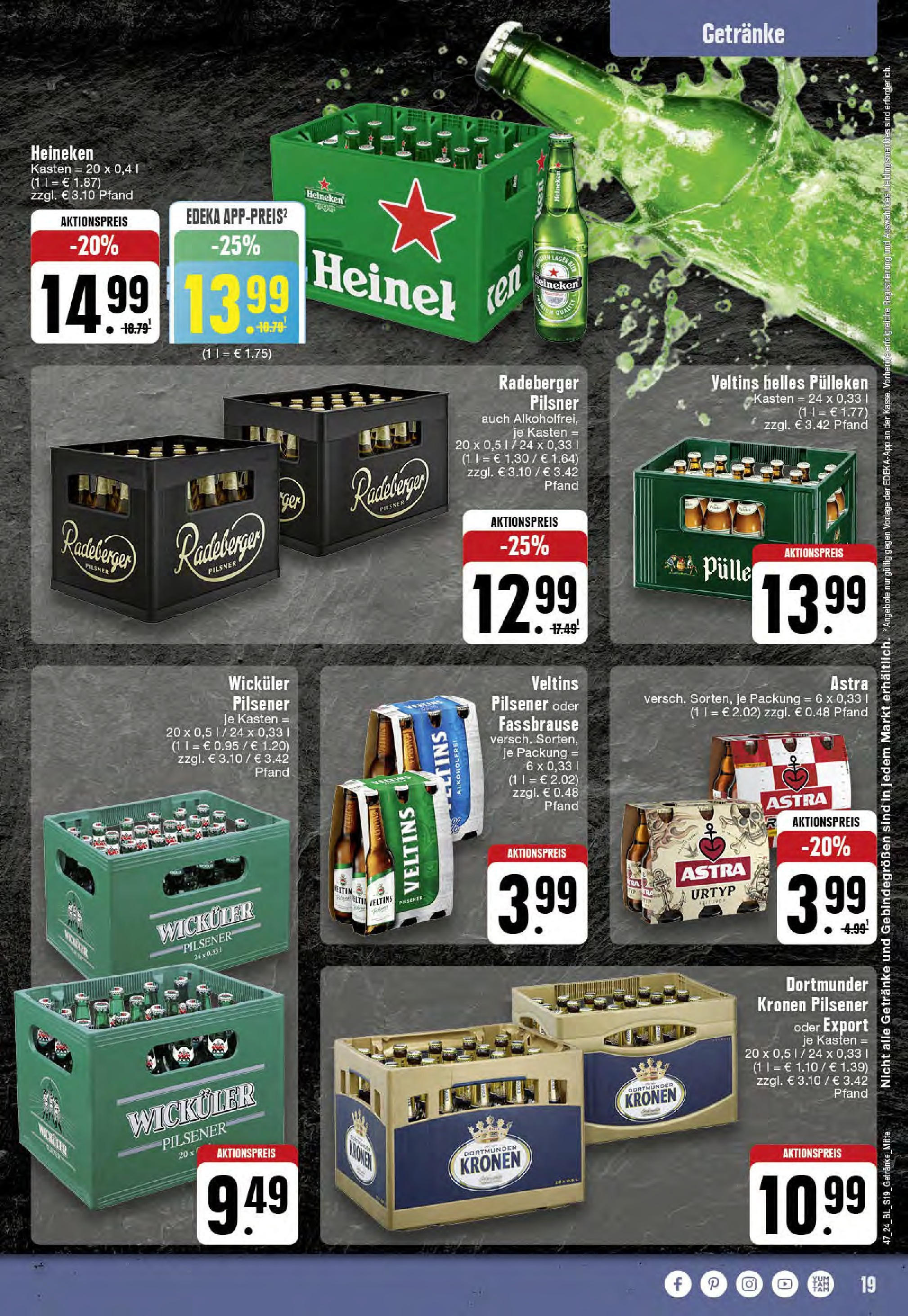 Edeka - EDEKA: Wochenangebote (ab 17.11.2024) » Angebote Online | Seite: 19 | Produkte: Helles pulleken, Astra, Heineken, Veltins