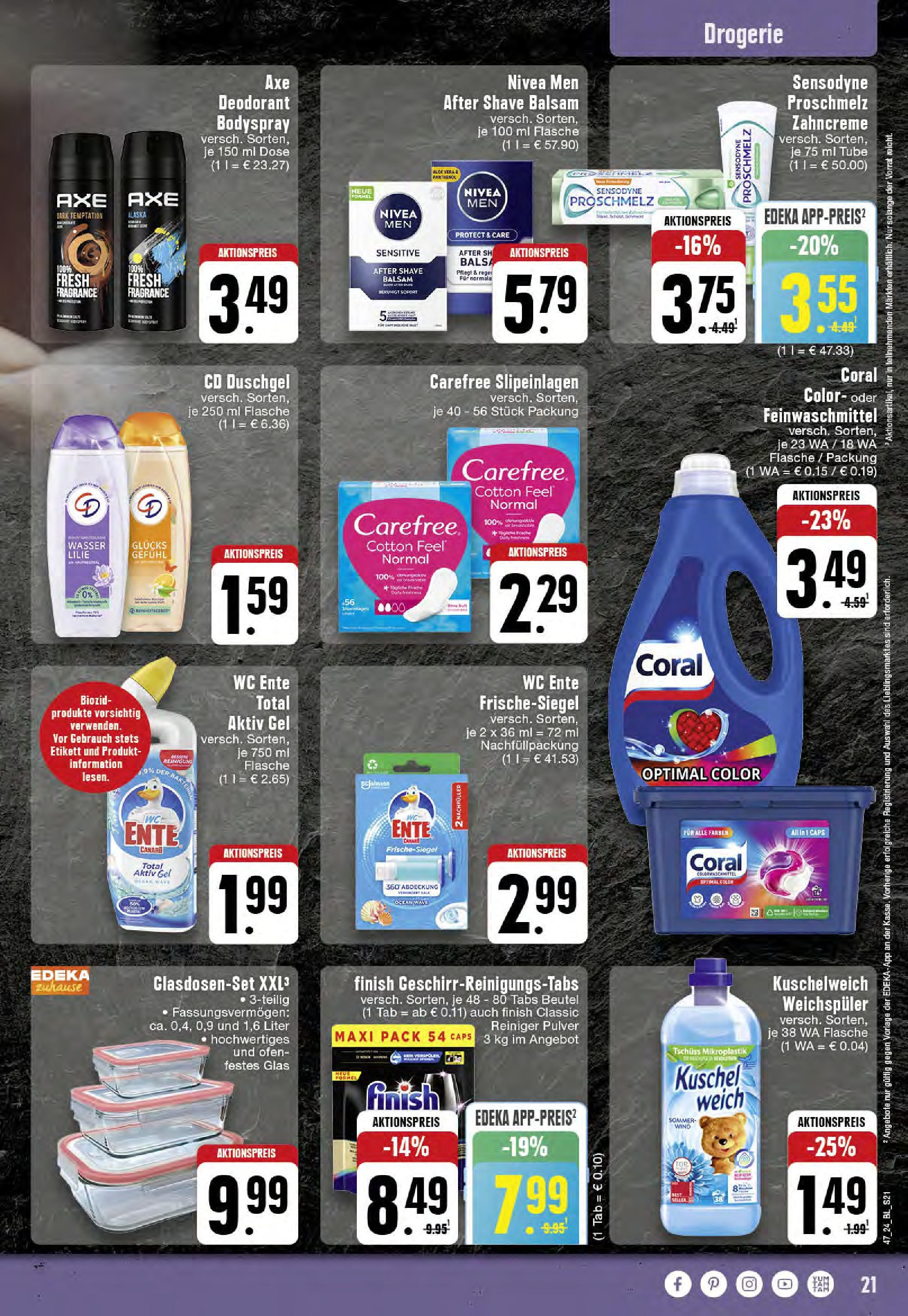 Edeka - EDEKA: Wochenangebote (ab 17.11.2024) » Angebote Online | Seite: 21 | Produkte: Coral, Duschgel, Deodorant, Wasser