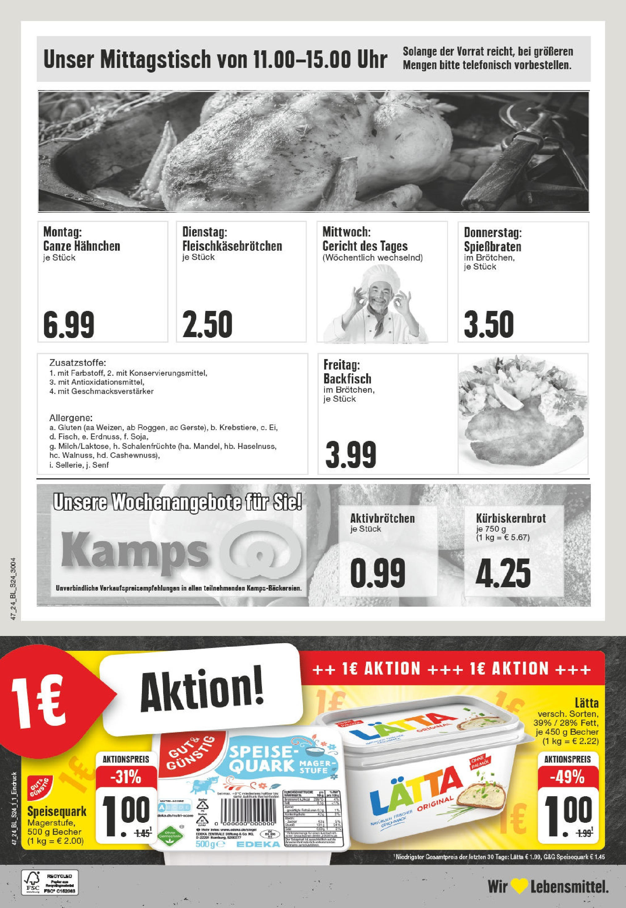 Edeka - EDEKA: Wochenangebote (ab 17.11.2024) » Angebote Online | Seite: 24 | Produkte: Quark, Lätta, Speisequark, Uhr