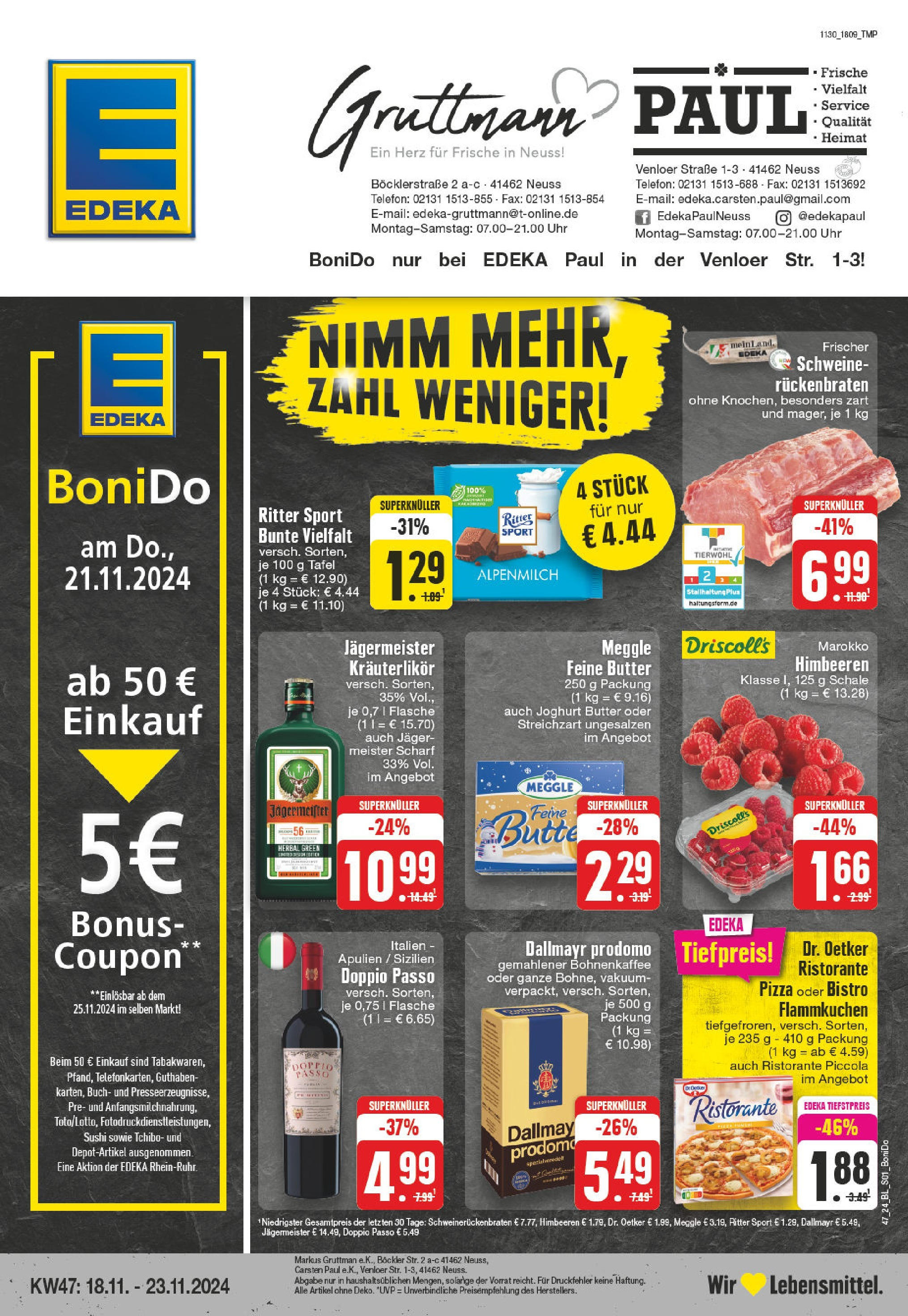 Edeka - EDEKA: Wochenangebote (ab 17.11.2024) » Angebote Online | Seite: 1 | Produkte: Doppio Passo, Pizza, Dallmayr prodomo, Uhr