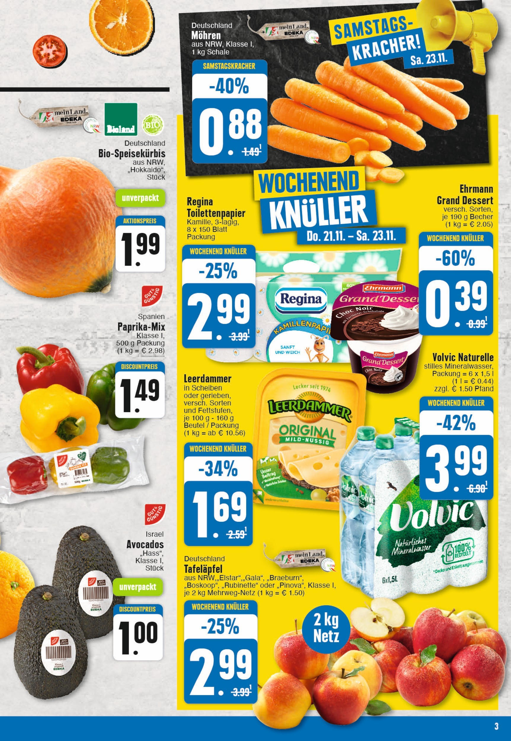 Edeka - EDEKA: Wochenangebote (ab 17.11.2024) » Angebote Online | Seite: 3 | Produkte: Mineralwasser, Leerdammer, Volvic, Toilettenpapier