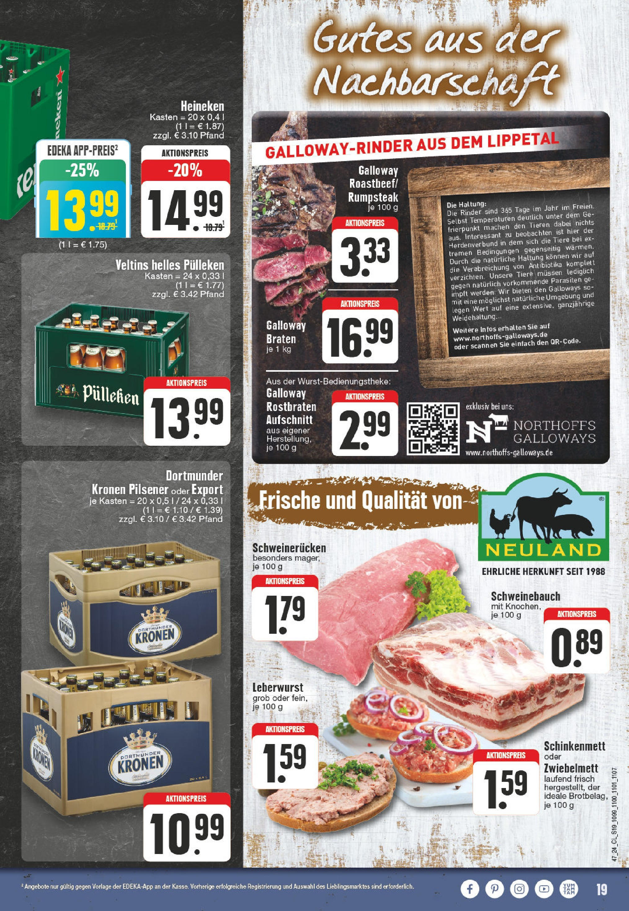 Edeka - EDEKA: Wochenangebote (ab 17.11.2024) » Angebote Online | Seite: 19 | Produkte: Rumpsteak, Heineken, Schweinerucken, Veltins