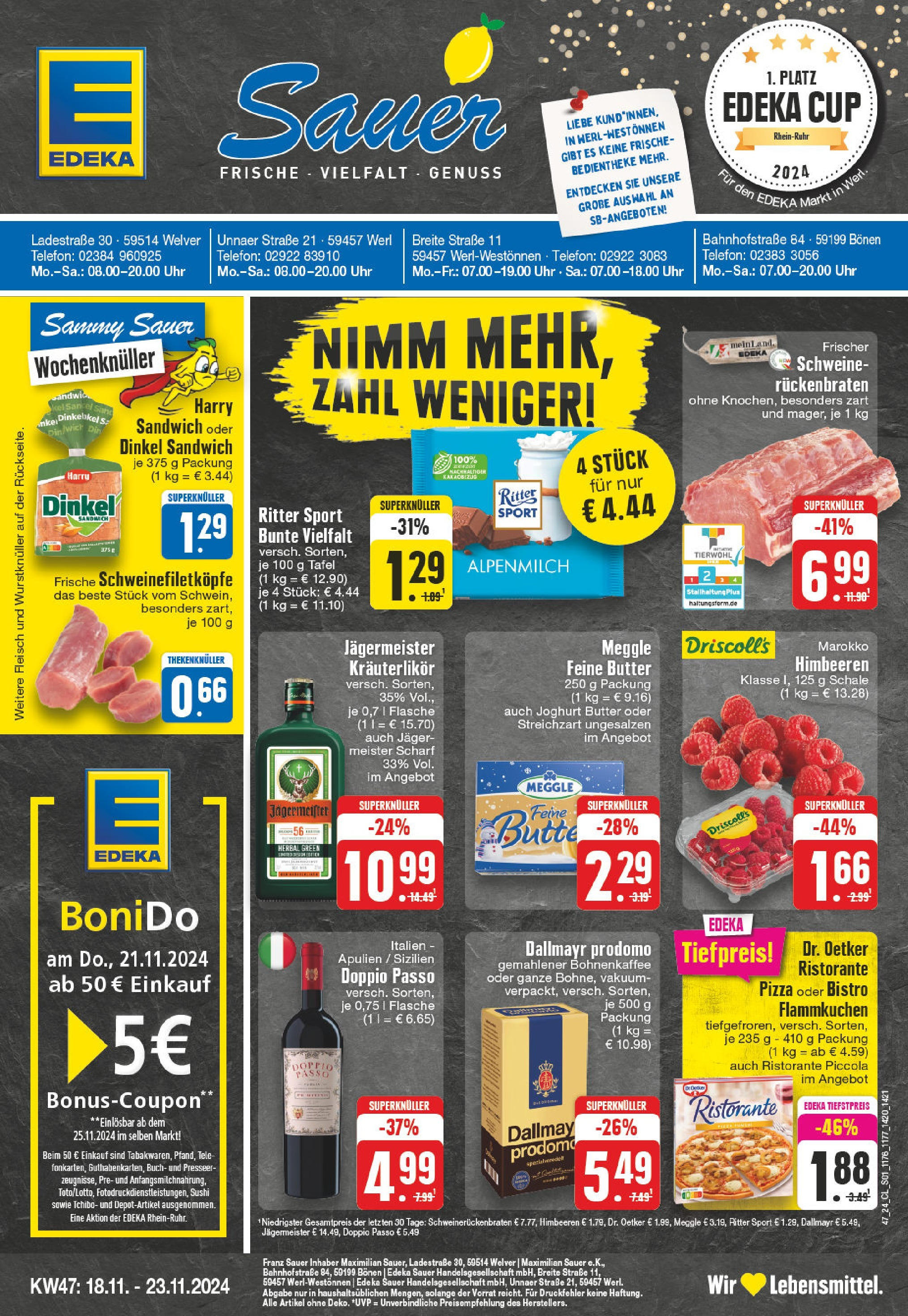 Edeka - EDEKA: Wochenangebote (ab 17.11.2024) » Angebote Online | Seite: 1 | Produkte: Ritter sport, Pizza, Dallmayr prodomo, Uhr