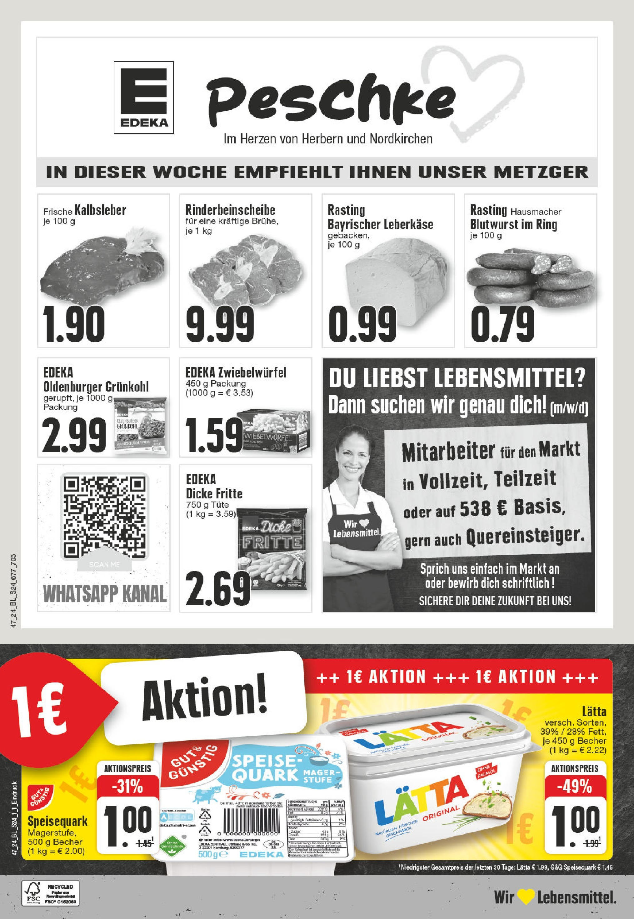 Edeka - EDEKA: Wochenangebote (ab 17.11.2024) » Angebote Online | Seite: 24 | Produkte: Quark, Kalbsleber, Lätta, Speisequark