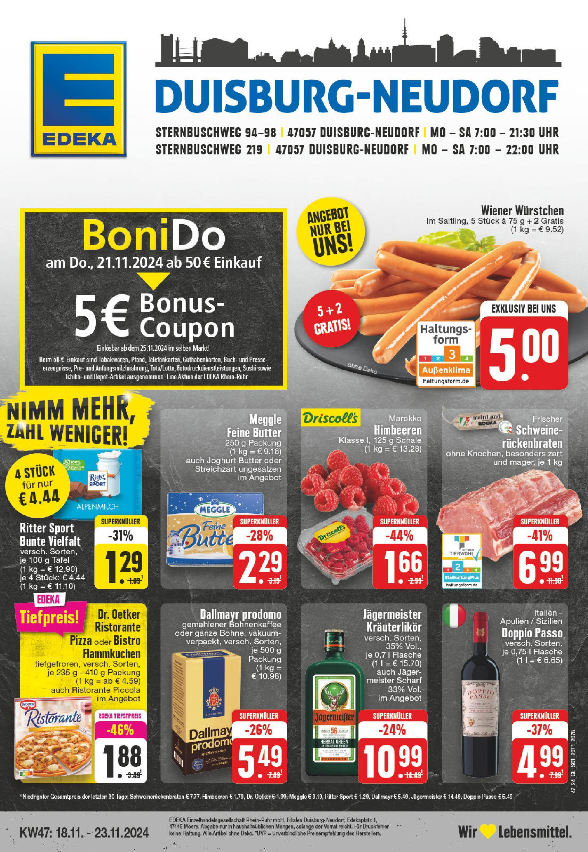 Edeka - EDEKA: Wochenangebote (ab 17.11.2024) » Angebote Online | Seite: 1 | Produkte: Ristorante, Wiener wurstchen, Jägermeister, Dallmayr prodomo