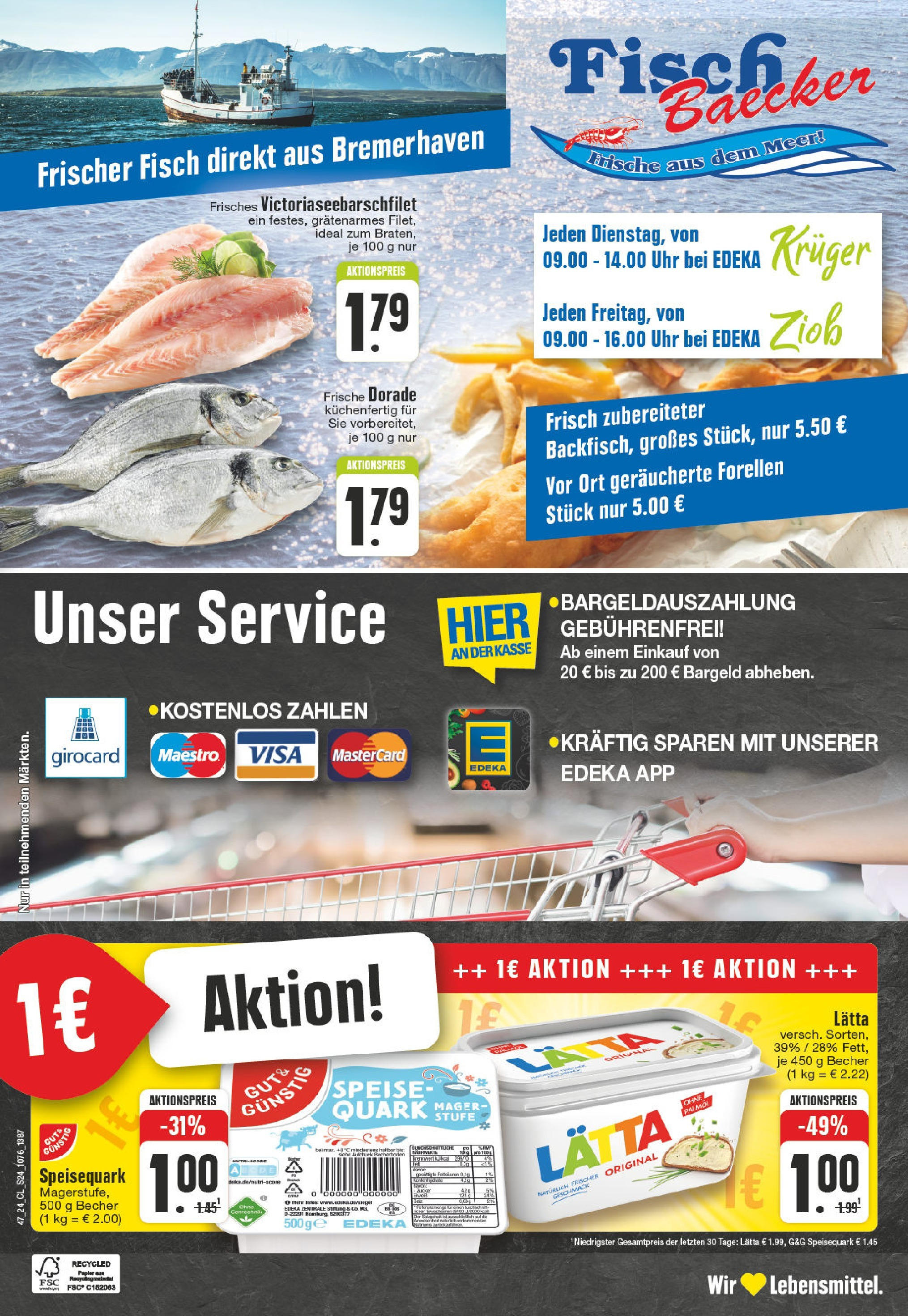 Edeka - EDEKA: Wochenangebote (ab 17.11.2024) » Angebote Online | Seite: 24 | Produkte: Fisch, Lätta, Speisequark, Uhr