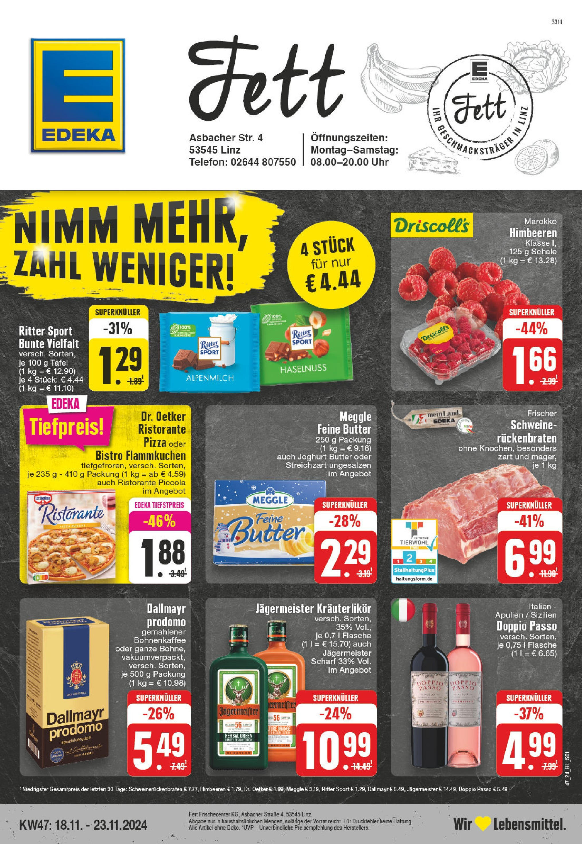 Edeka - EDEKA: Wochenangebote (ab 17.11.2024) » Angebote Online | Seite: 1 | Produkte: Butter, Ritter sport, Jägermeister, Telefon