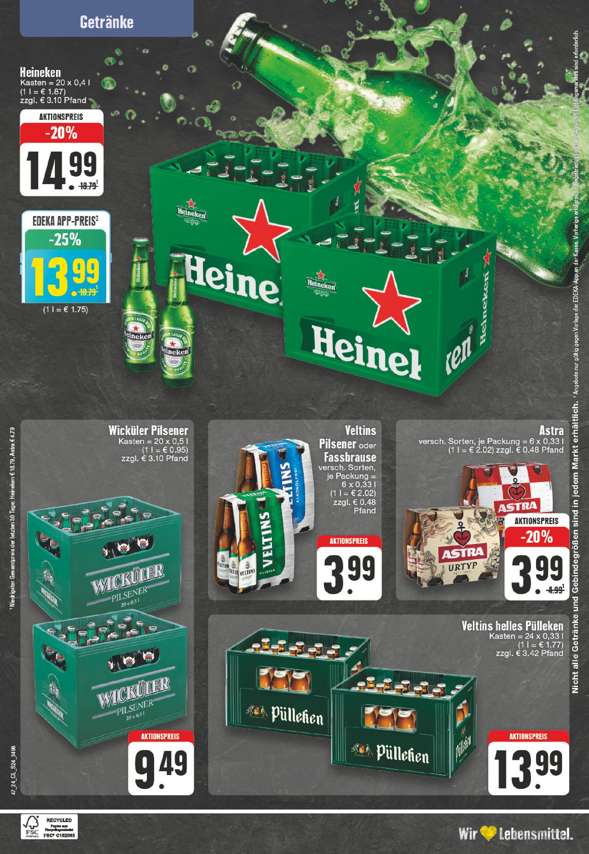 Edeka - EDEKA: Wochenangebote (ab 17.11.2024) » Angebote Online | Seite: 24 | Produkte: Helles pulleken, Astra, Heineken, Veltins