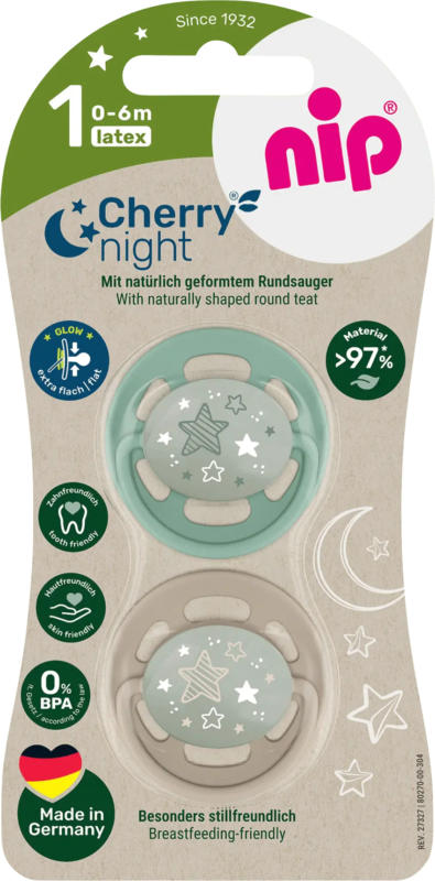 Nip Schnuller Cherry night mint/braun, Gr.1, 0-6 Monate