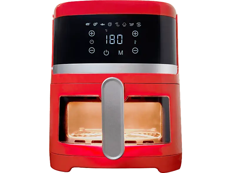 Koenic KAF 41324 R Airfryer Heißluftfritteuse mit Sichtfenster (3,7 l, 1300 Watt, Rot)