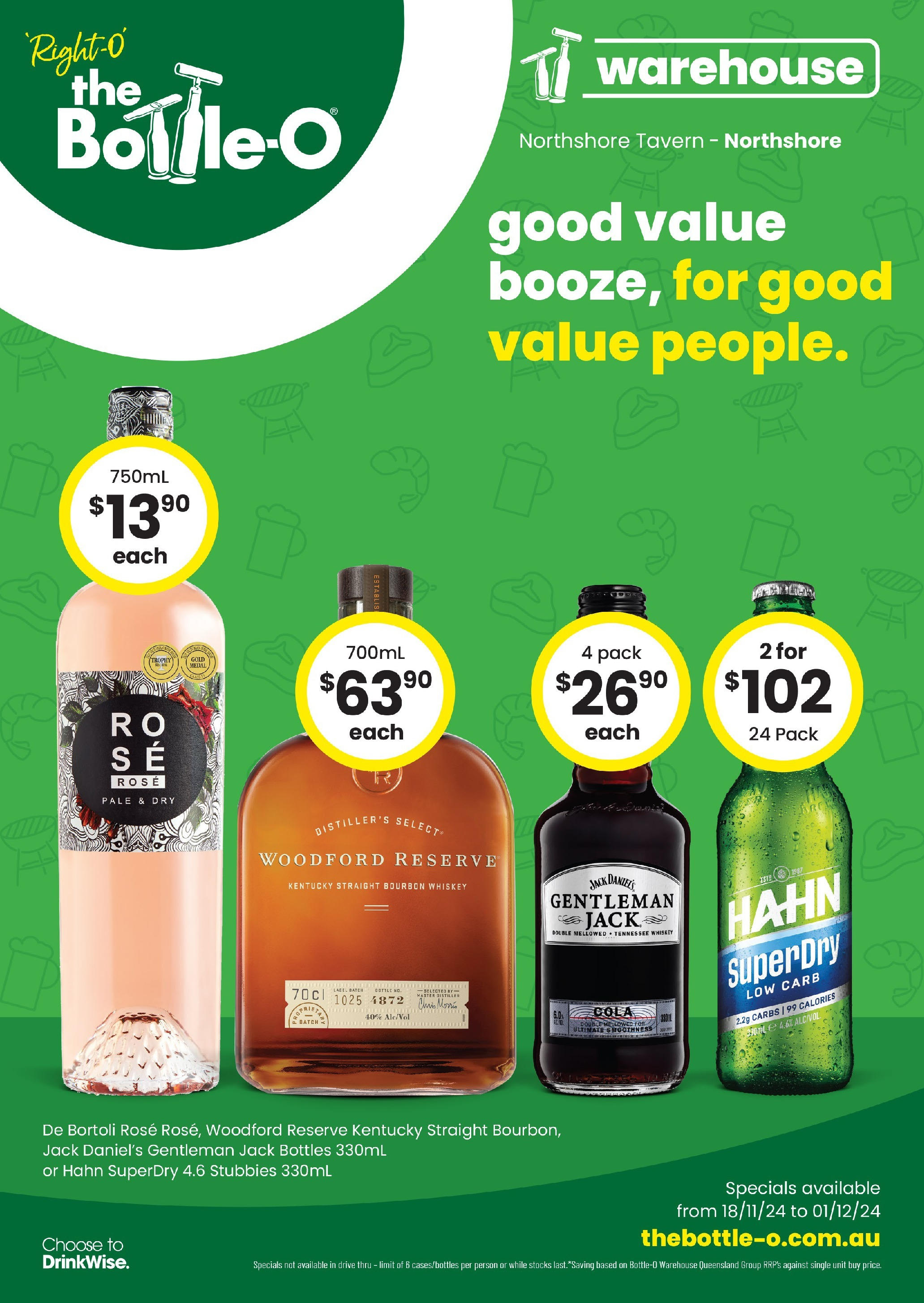 The Bottle-O - Good Value Booze, For Good Value People. QLD 18/11 - 17/11/2024 > weekly / monthly specials | Page: 1 | Products: Bourbon, Whiskey