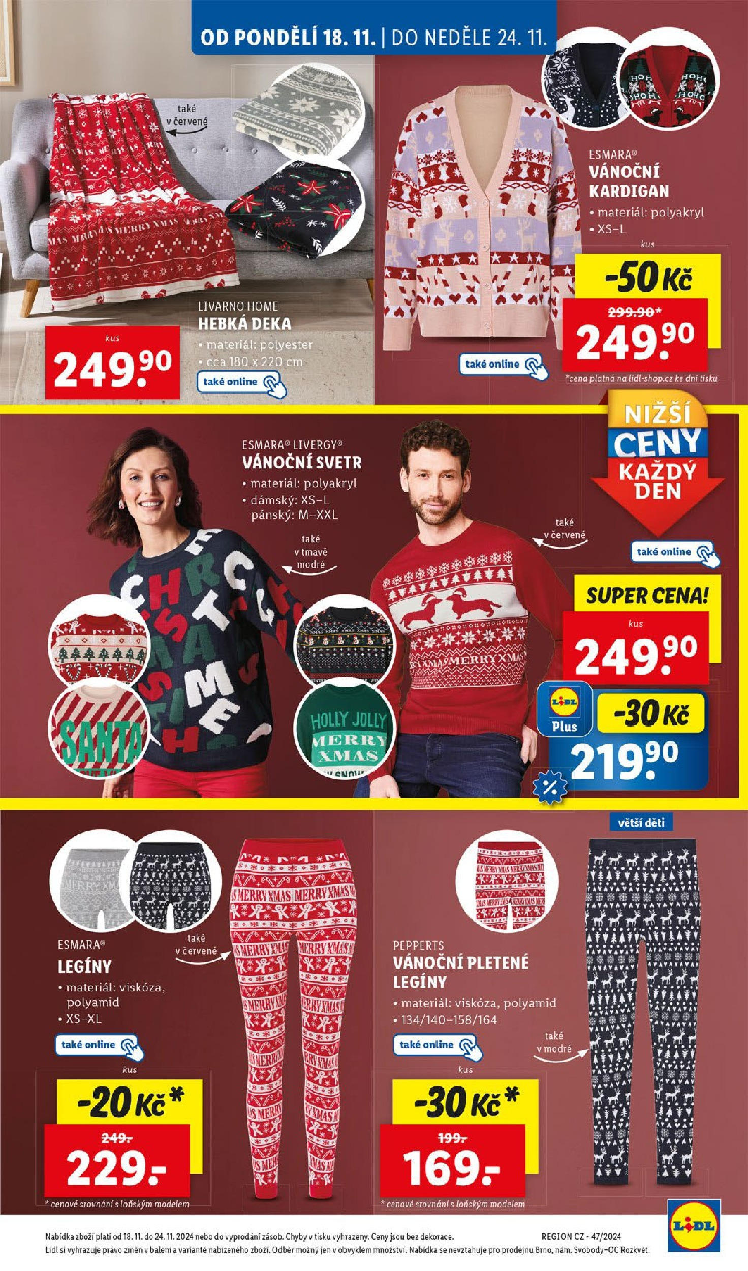 Lidl leták od 18.11.2024 - Nový akční leták | Strana: 45 | Produkty: Svetr, Legíny, Vánoční svetr, Deka