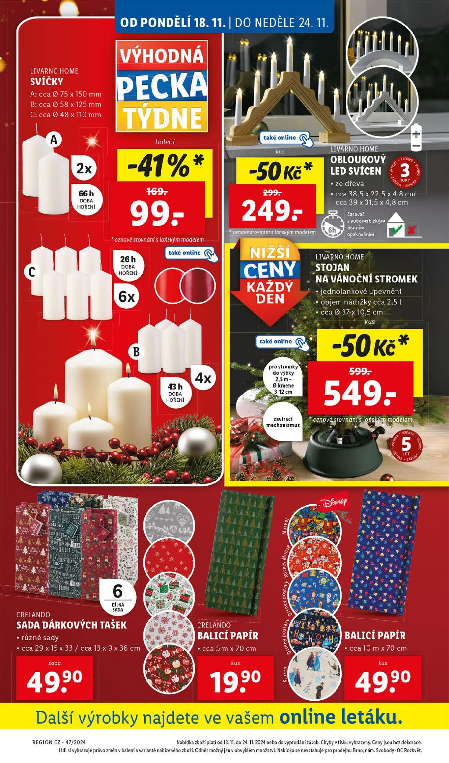 Lidl leták od 18.11.2024 - Nový akční leták | Strana: 52 | Produkty: Svícen, Svíčky, Časovač, LED