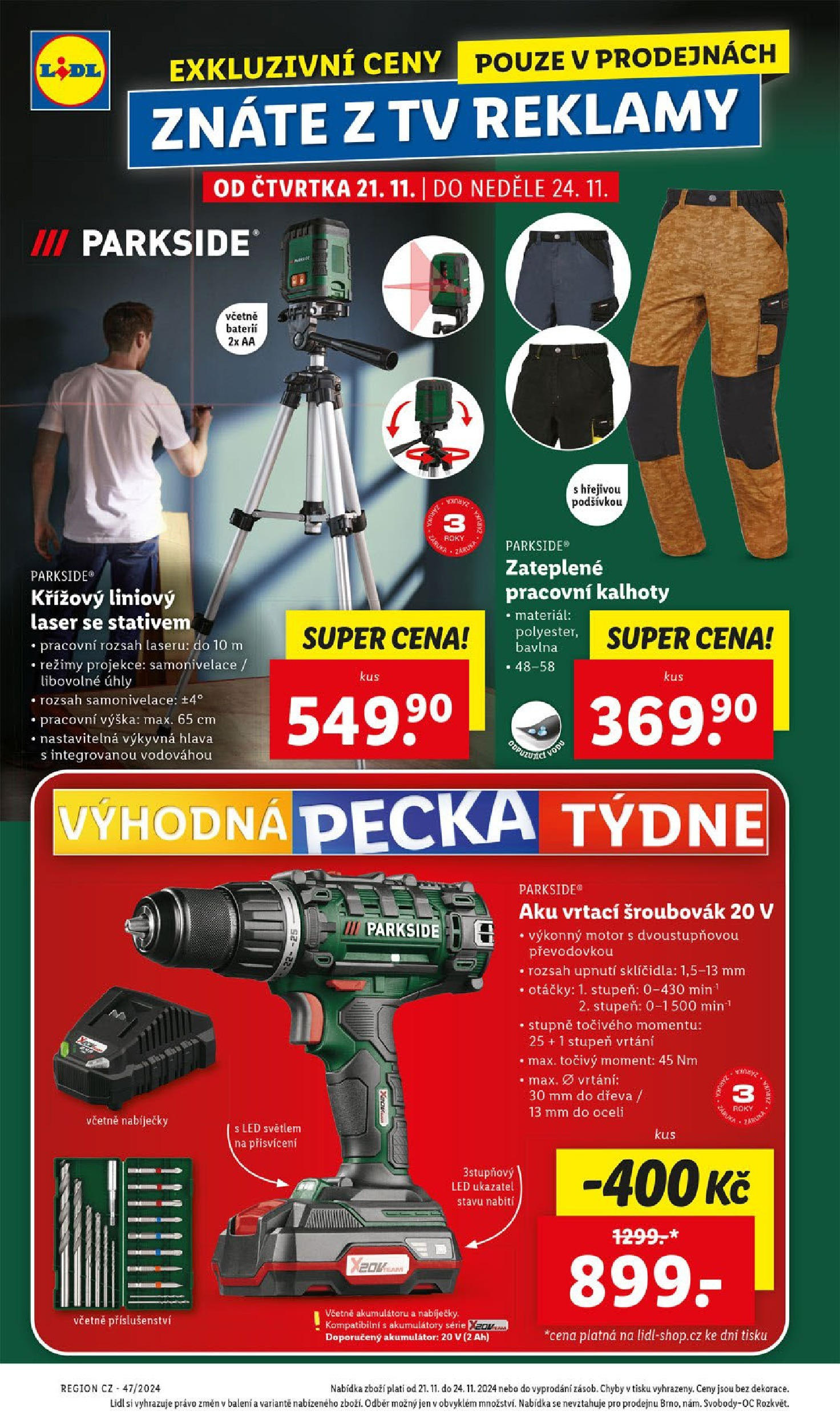 Lidl leták od 21.11.2024 - Nový akční leták | Strana: 44 | Produkty: Kalhoty, Šroubovák, Tv, LED