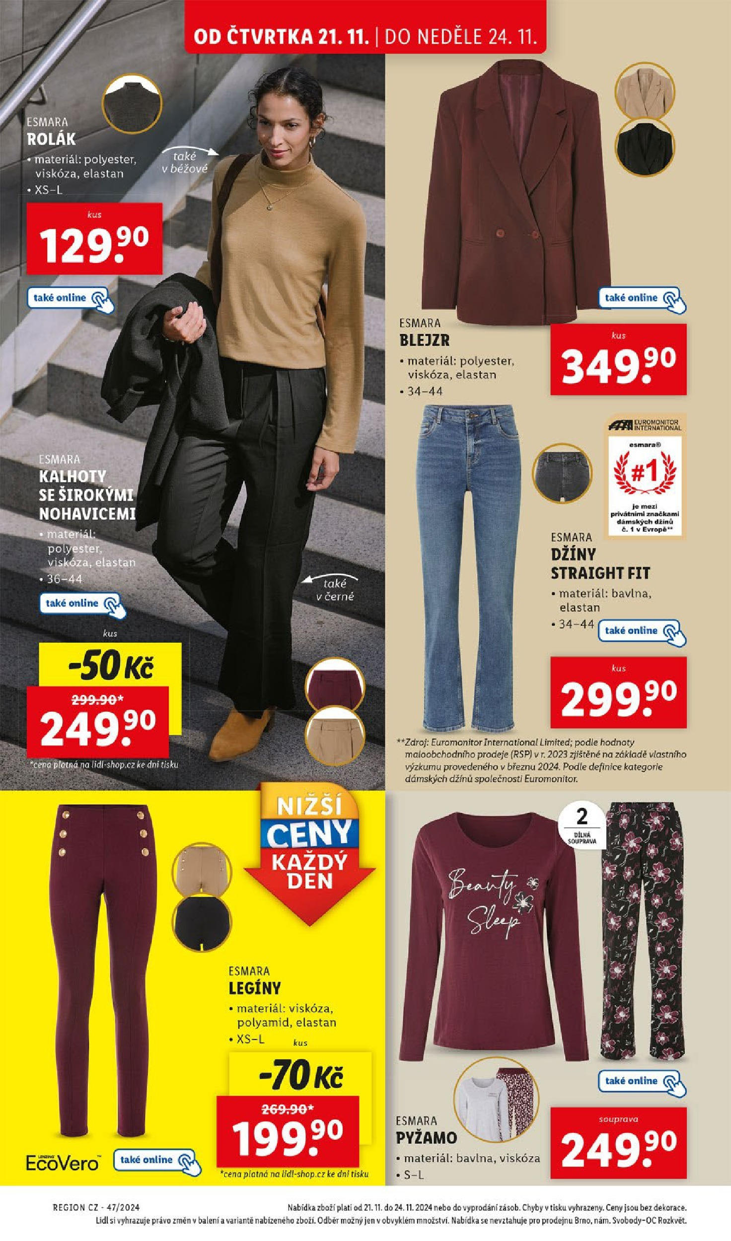 Lidl leták od 21.11.2024 - Nový akční leták | Strana: 56 | Produkty: Kalhoty, Pyžamo, Legíny, Džíny