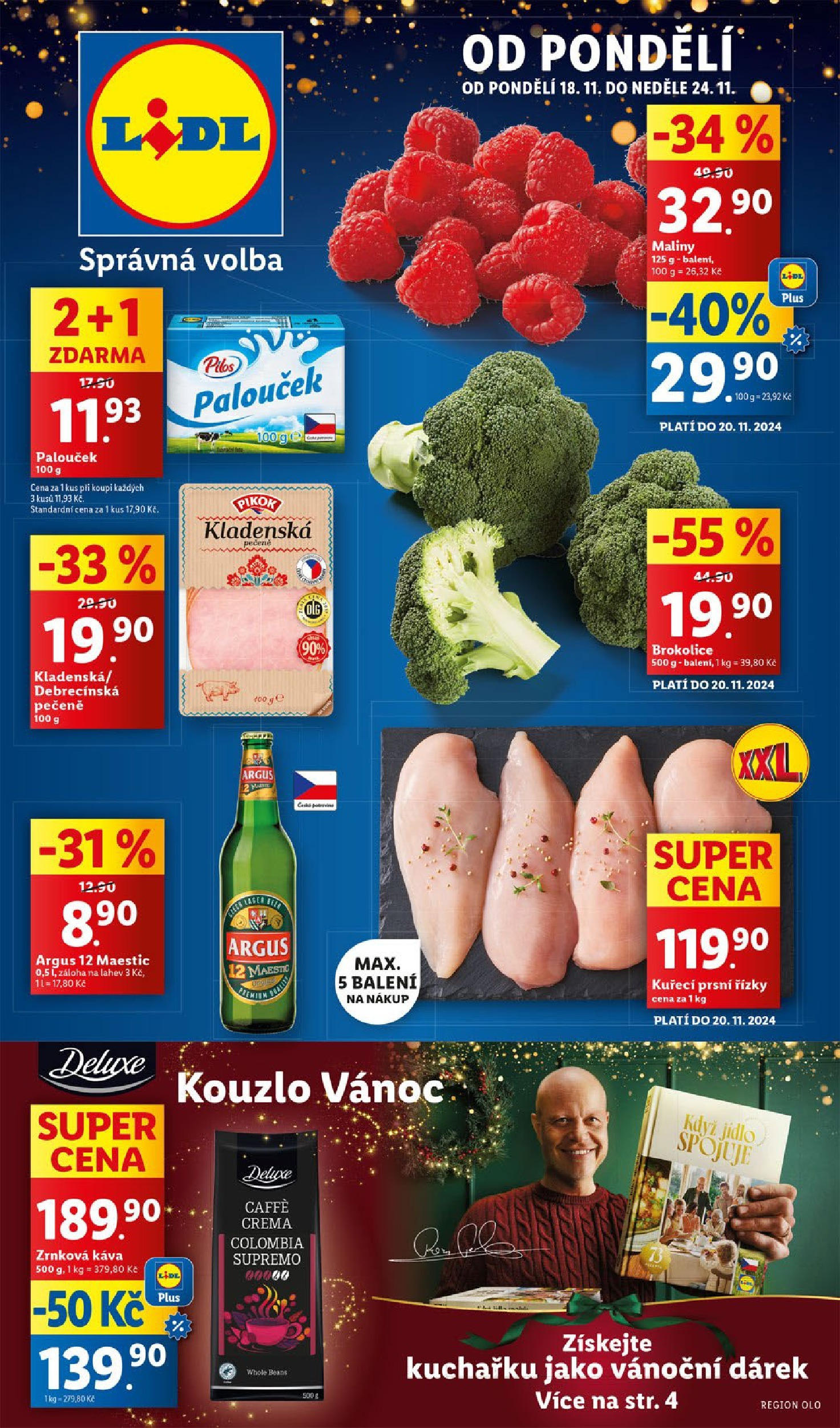 Lidl leták od 18.11.2024 - Nový akční leták | Strana: 1 | Produkty: Argus, Deluxe, Maliny, Crema