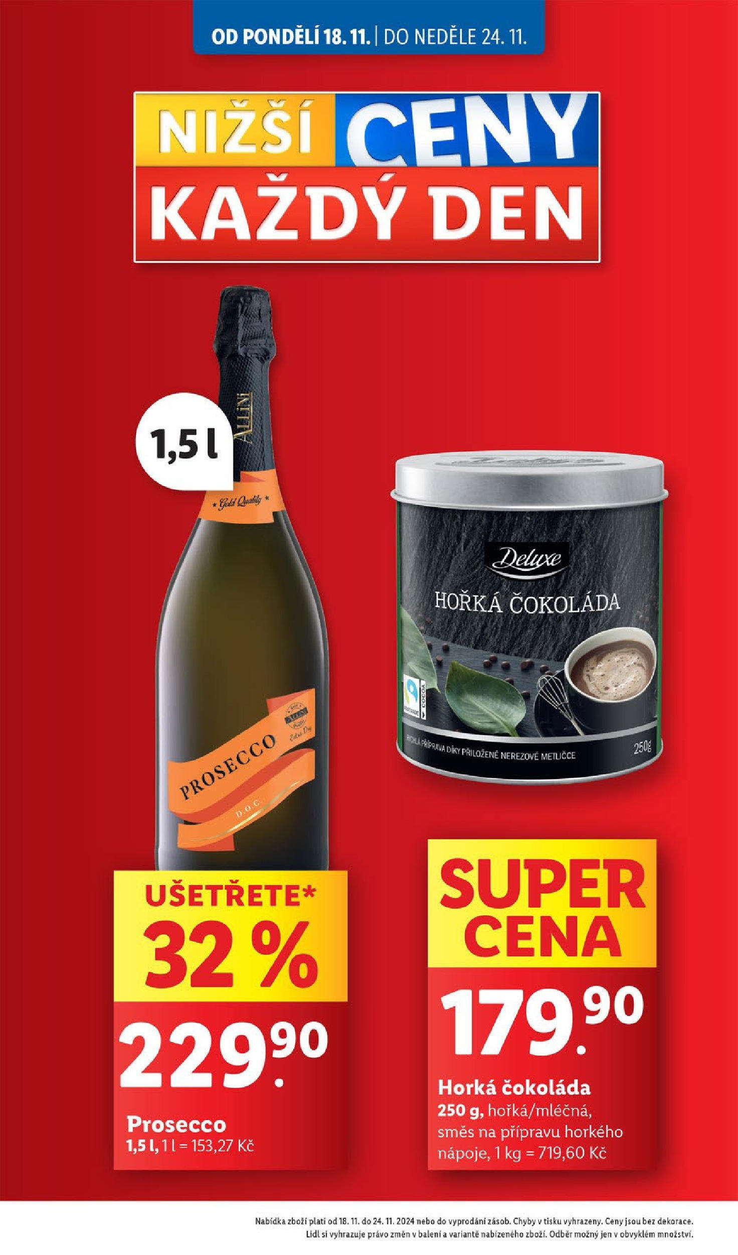 Lidl leták od 18.11.2024 - Nový akční leták | Strana: 4 | Produkty: Prosecco, Čokoláda, Deluxe, Horká čokoláda